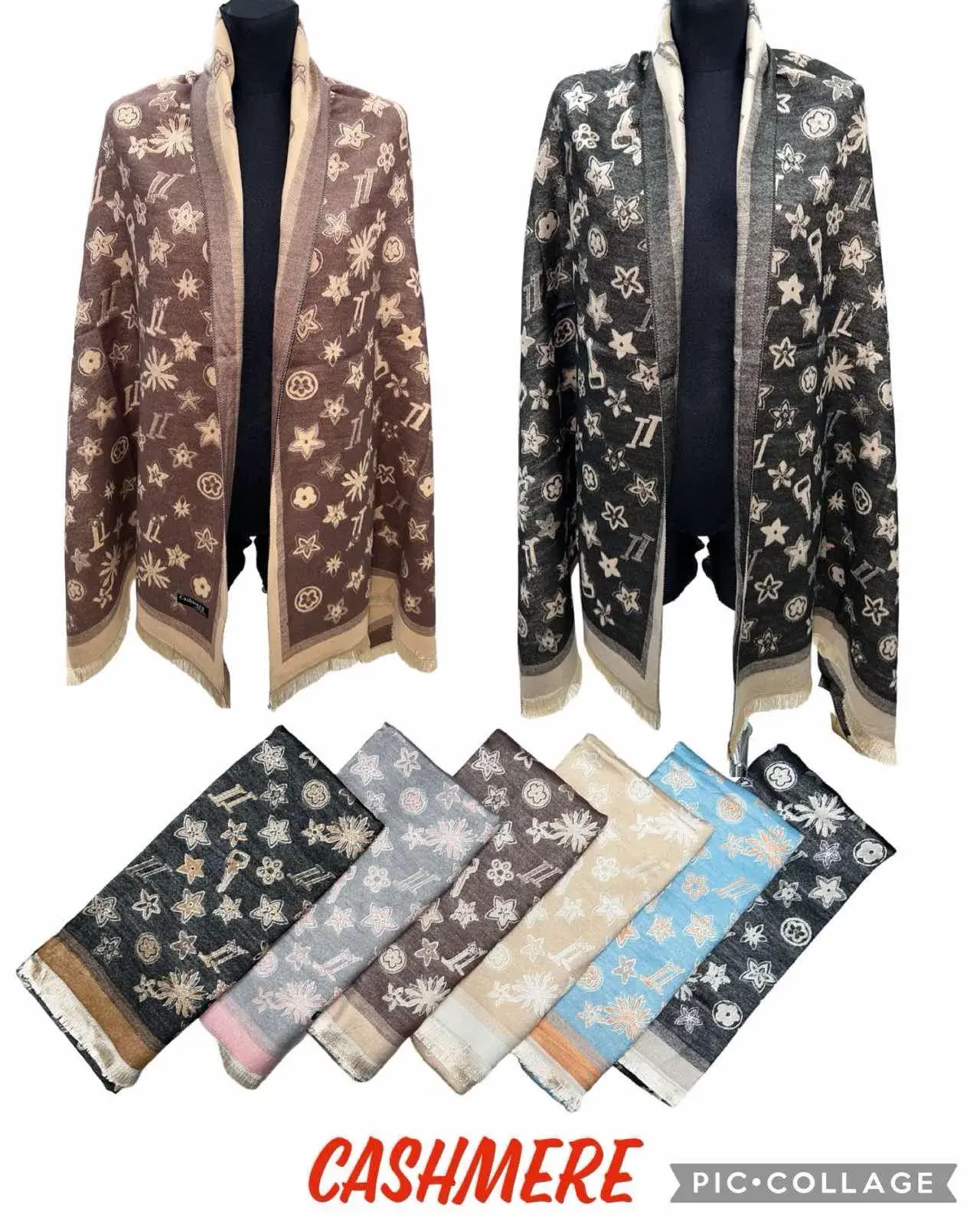 Szaliki damskie wzór gwiazdowy cashmere 12 szt/opak.