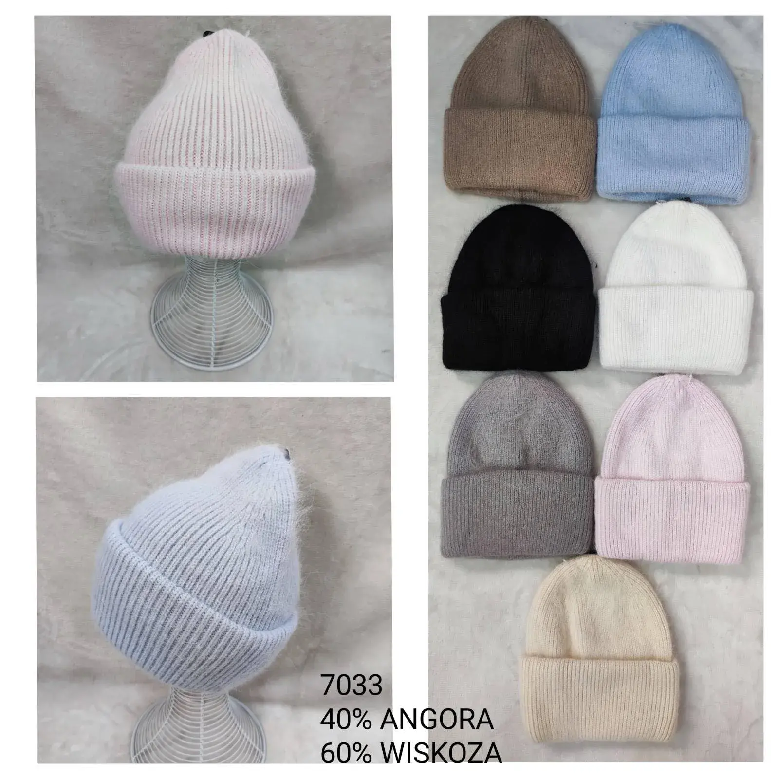 Czapki damskie beanie 70% angora 30% wiskoza