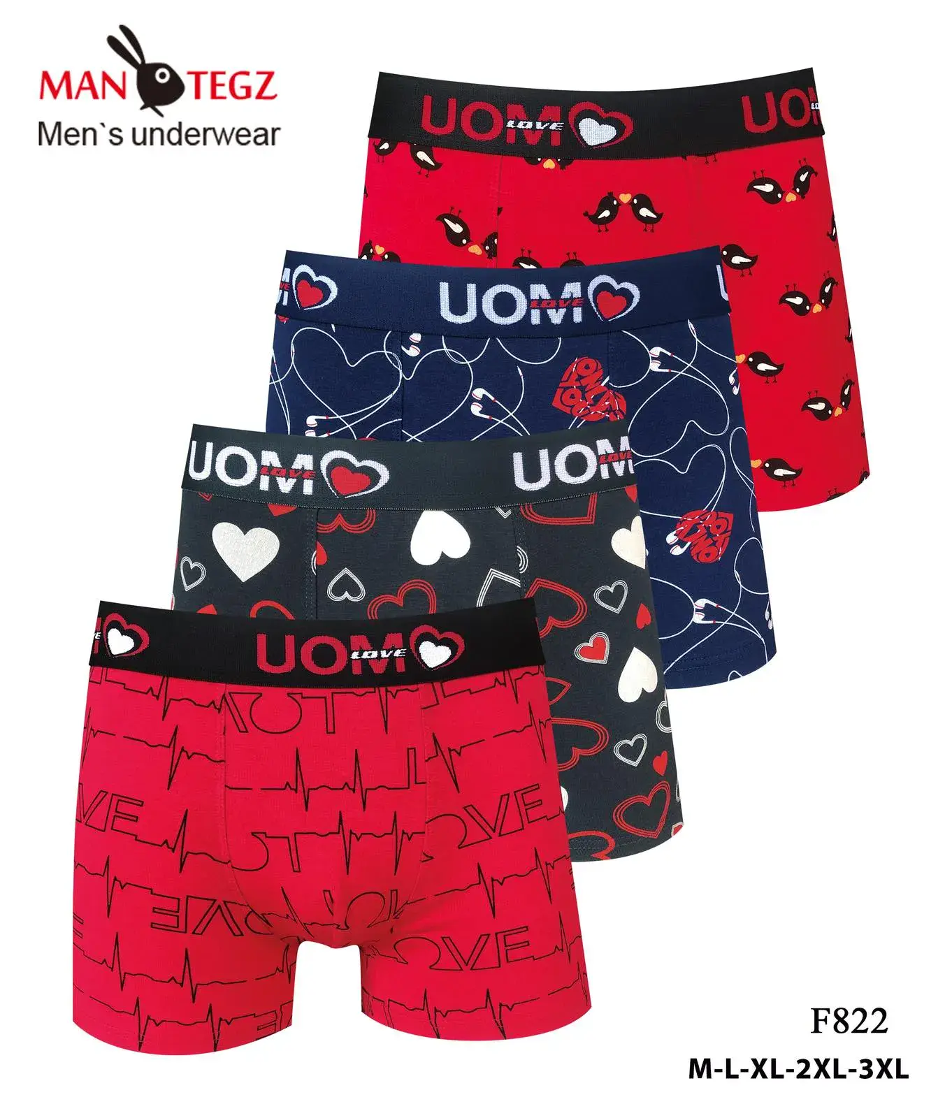 Bokserki męskie UOMTEGZ wzór serca M-L-XL-XXL F822