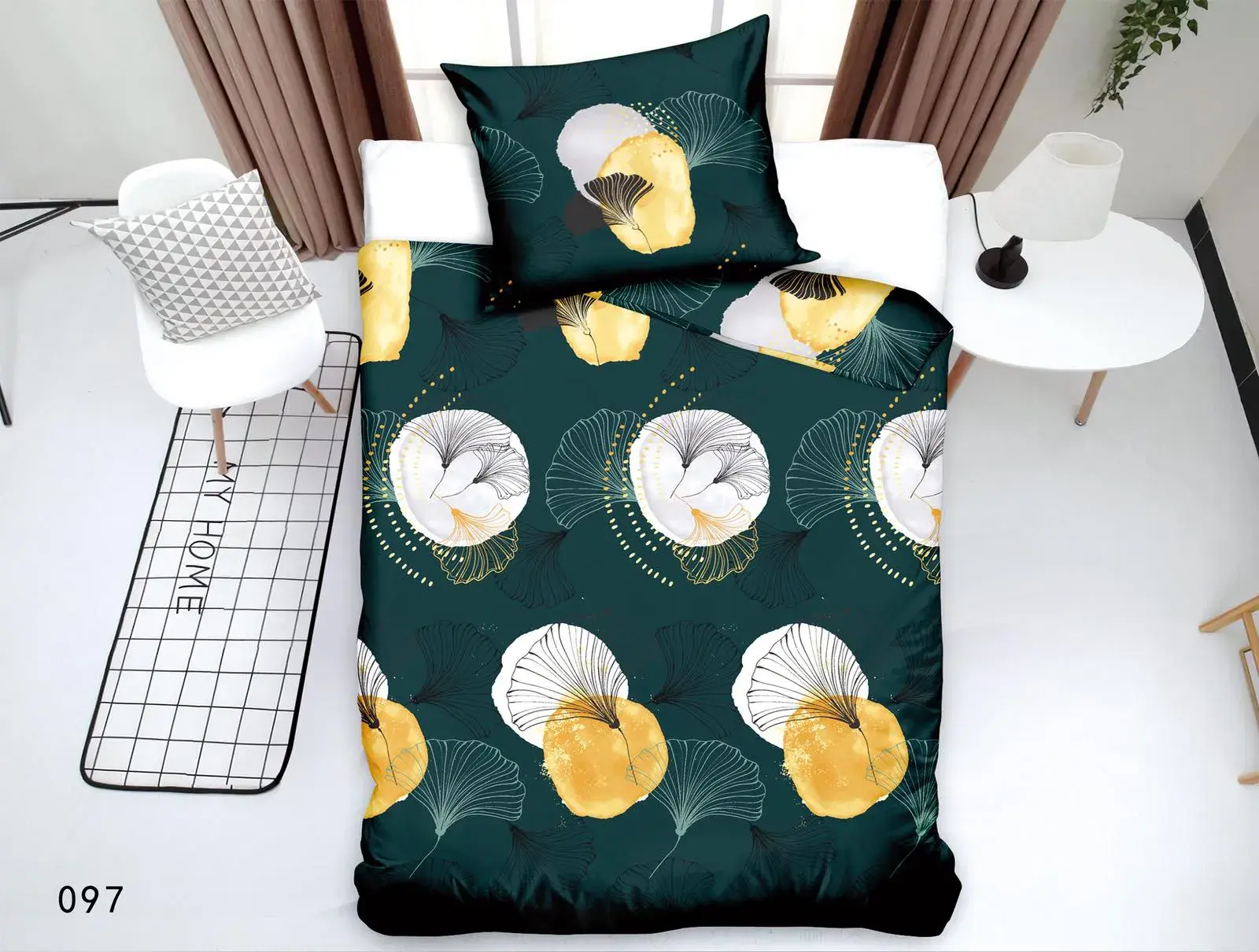 Pościel Satyna Bawełna 2CZ 140x200 Kwiaty Zielone Żółte