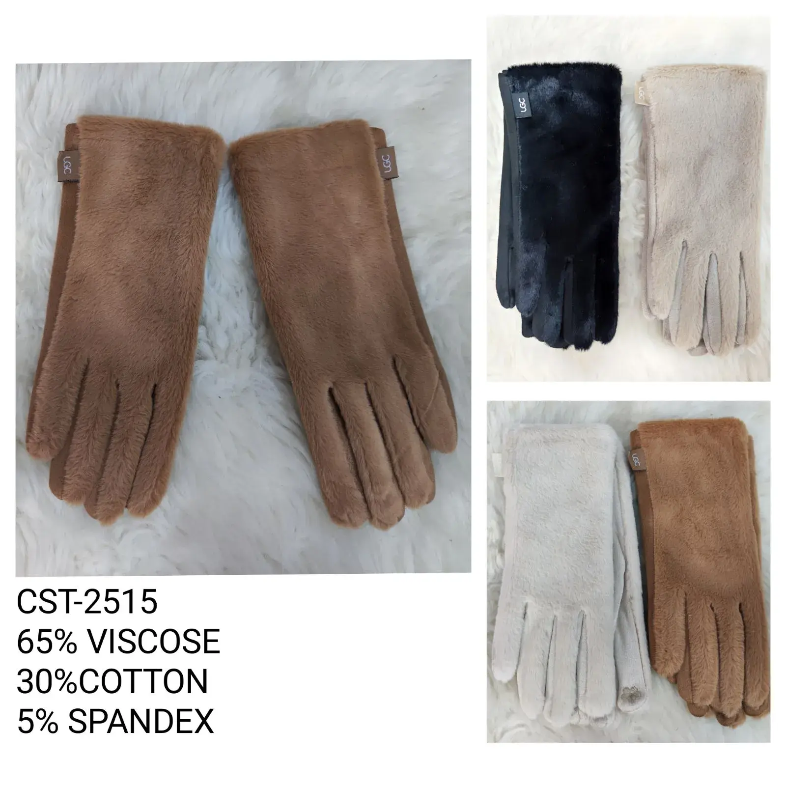 Rękawiczki damskie futrzane 70% wiskoza 30% bawełna 5% spandex