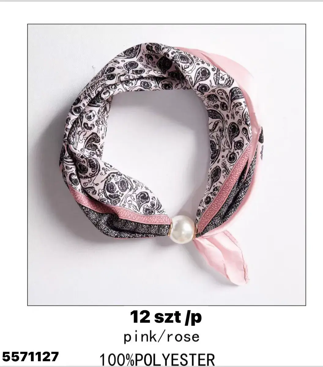 Chusta damska paisley pink/rose 100% poliester perłowa
