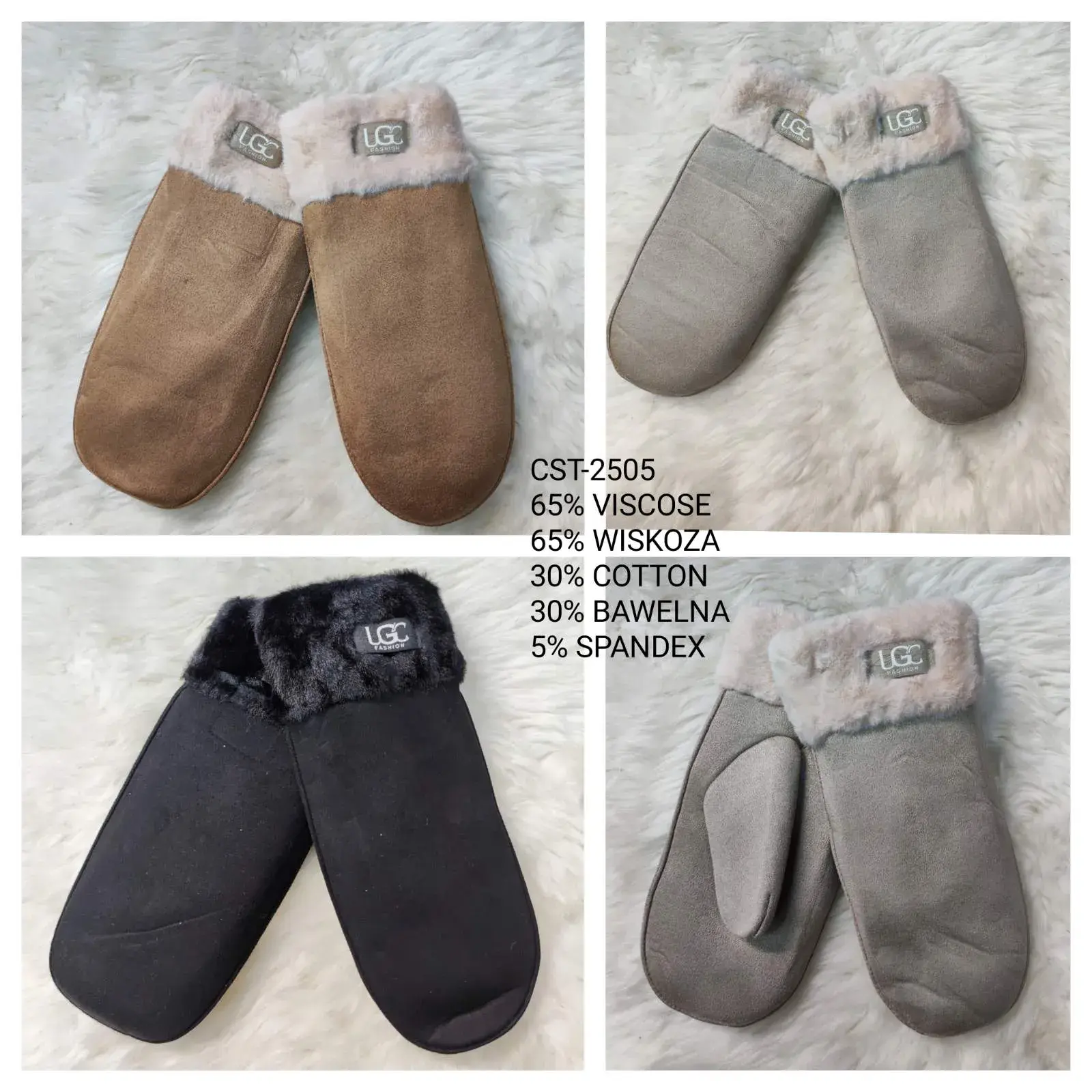 Rękawiczki damskie UGG 031025-96 beżowe/szare/czarne
