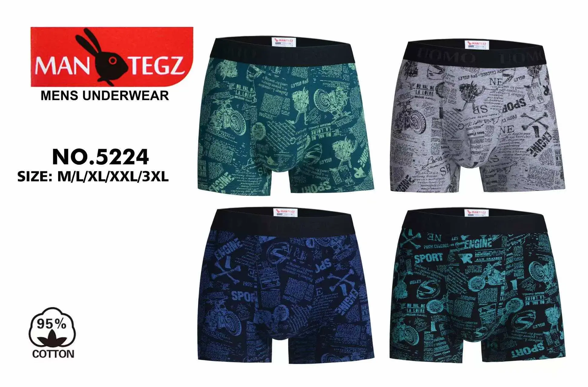 Bokserki męskie Man Tegz NO.5224 M/L/XL/XXL/3XL 4 szt