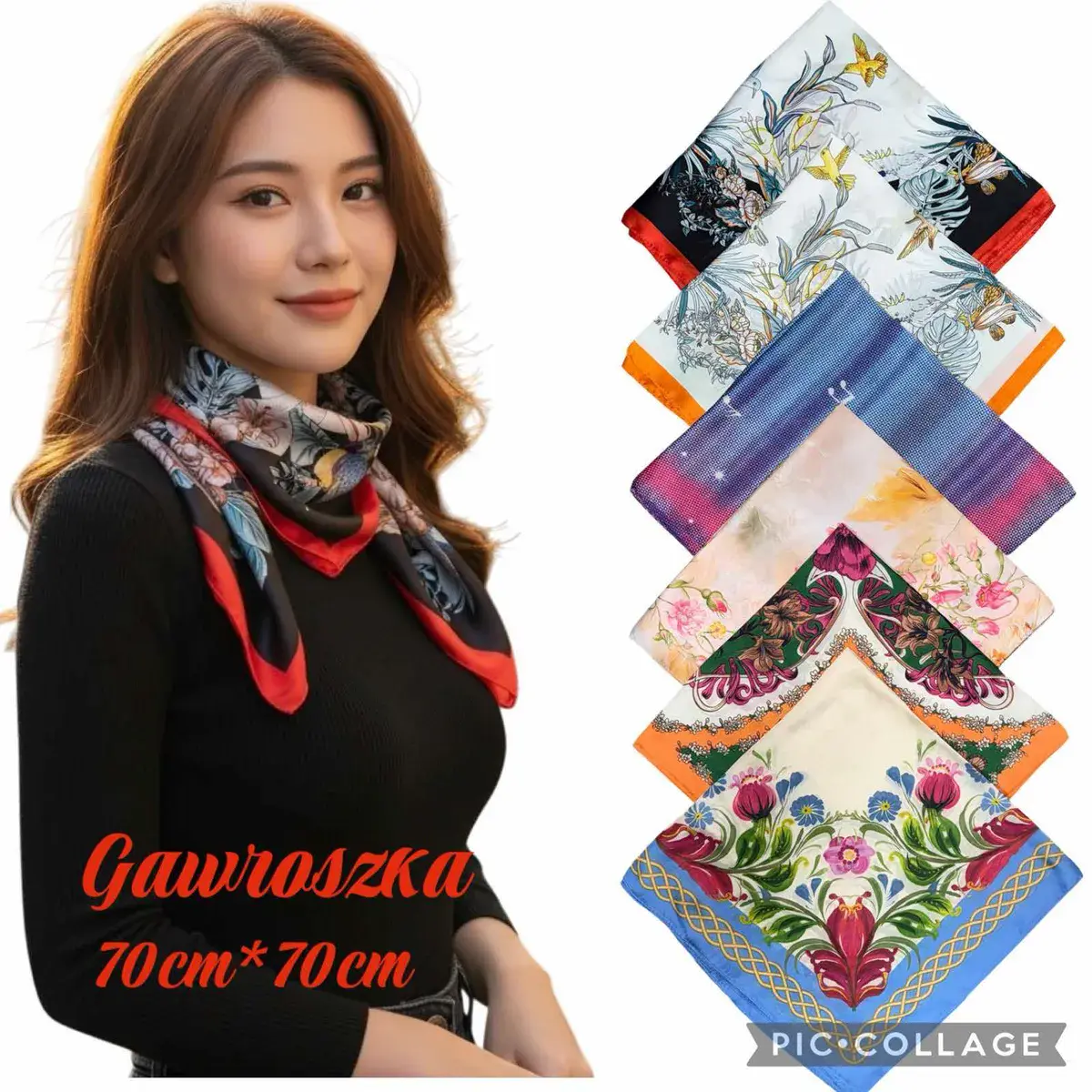 Gawroszka damska 70x70 cm wielokolorowa z motywem kwiatowym