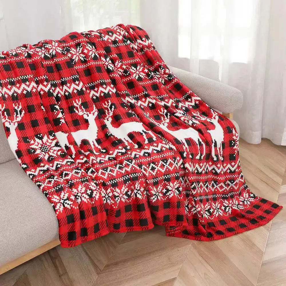 Koce świąteczne 200x220cm czerwono-czarne ze wzorem renifera
