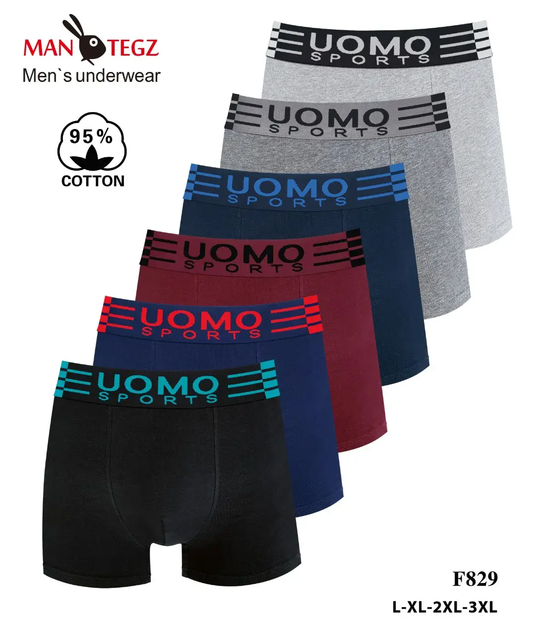 Bokserki męskie UOMOMO Sports 6 szt L-XL-XXL 95% bawełna