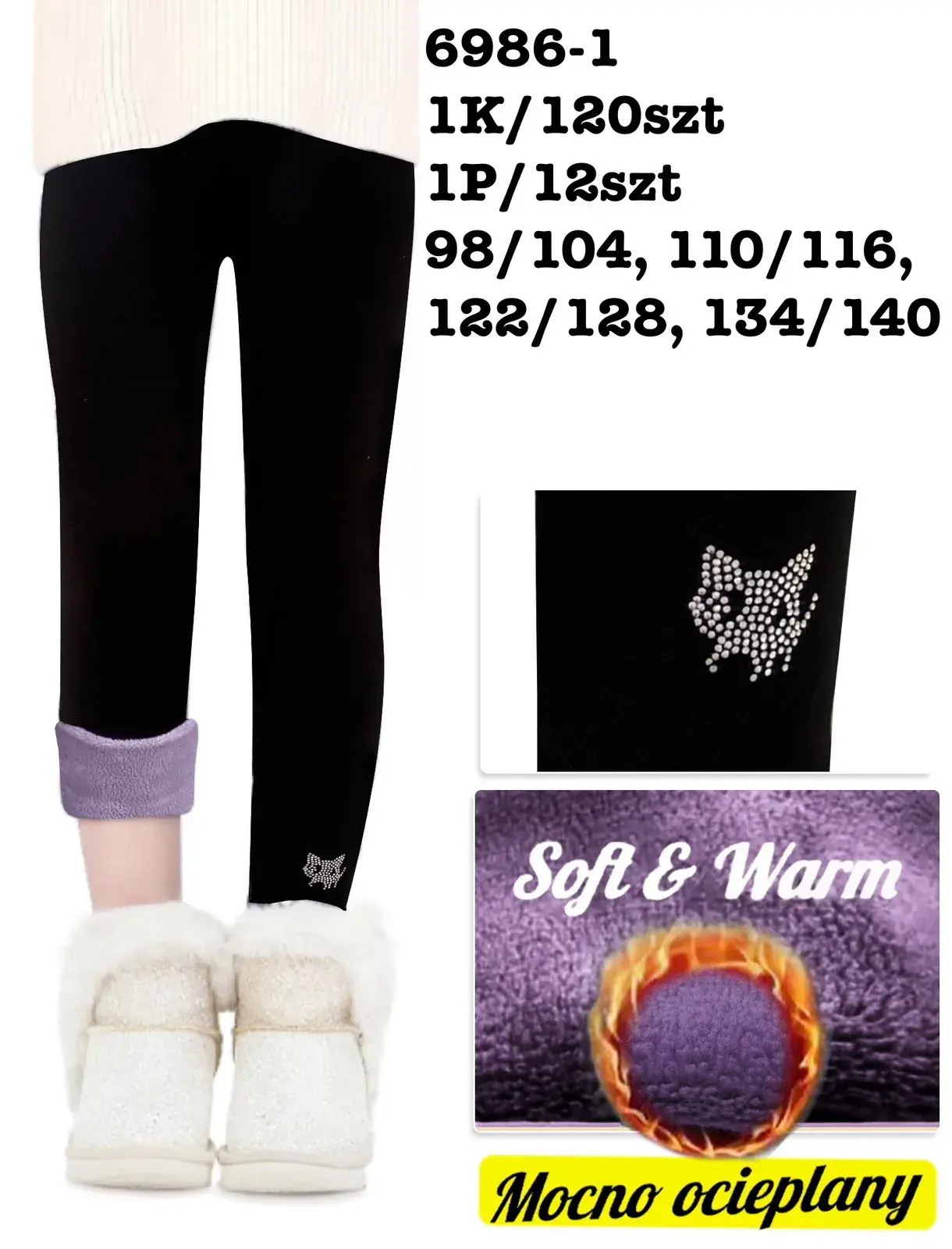 Legginsy dla Dzieci Ocieplane Soft & Warm z Aplikacją