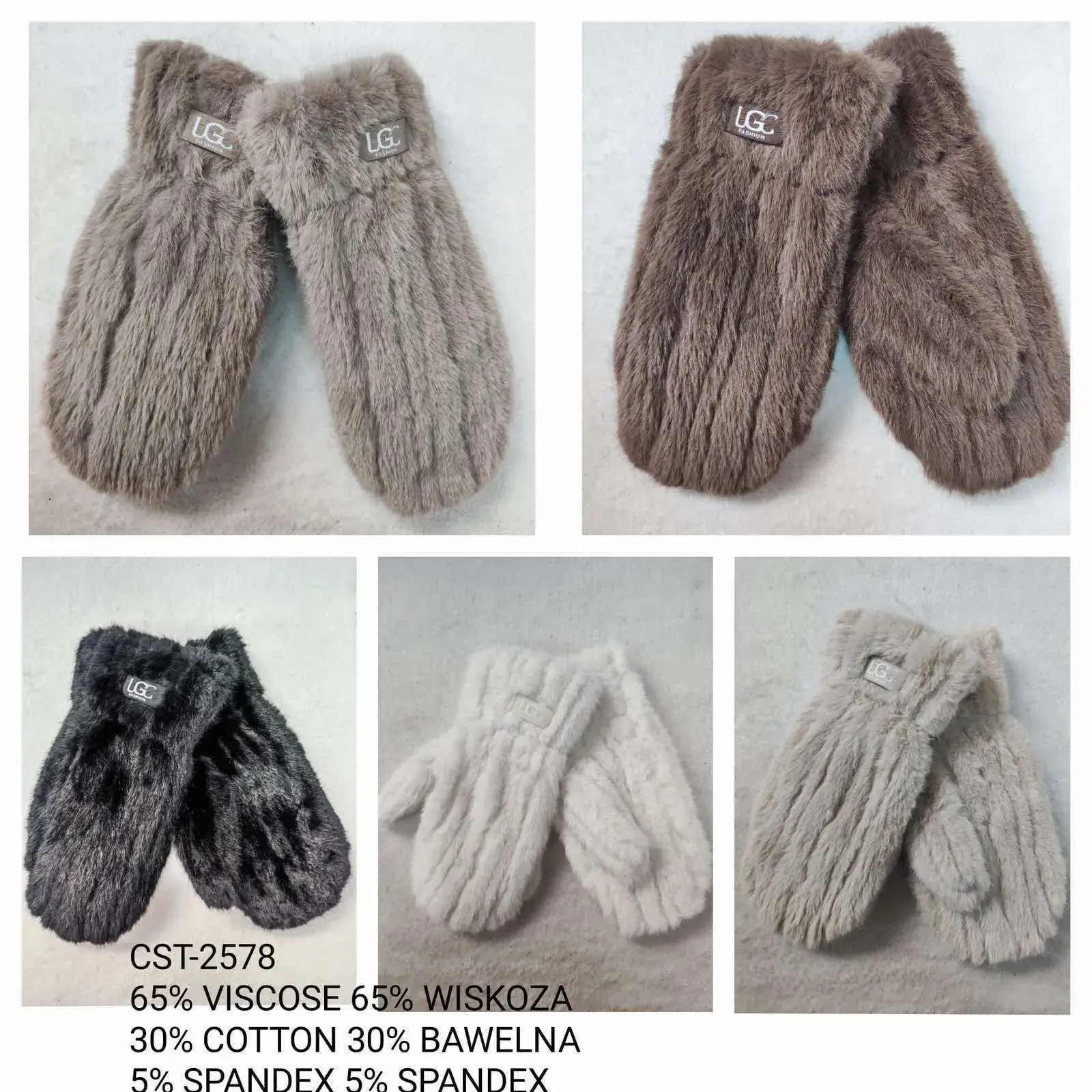 Rękawiczki damskie futrzane UGG 65% wiskozy 30% bawełny