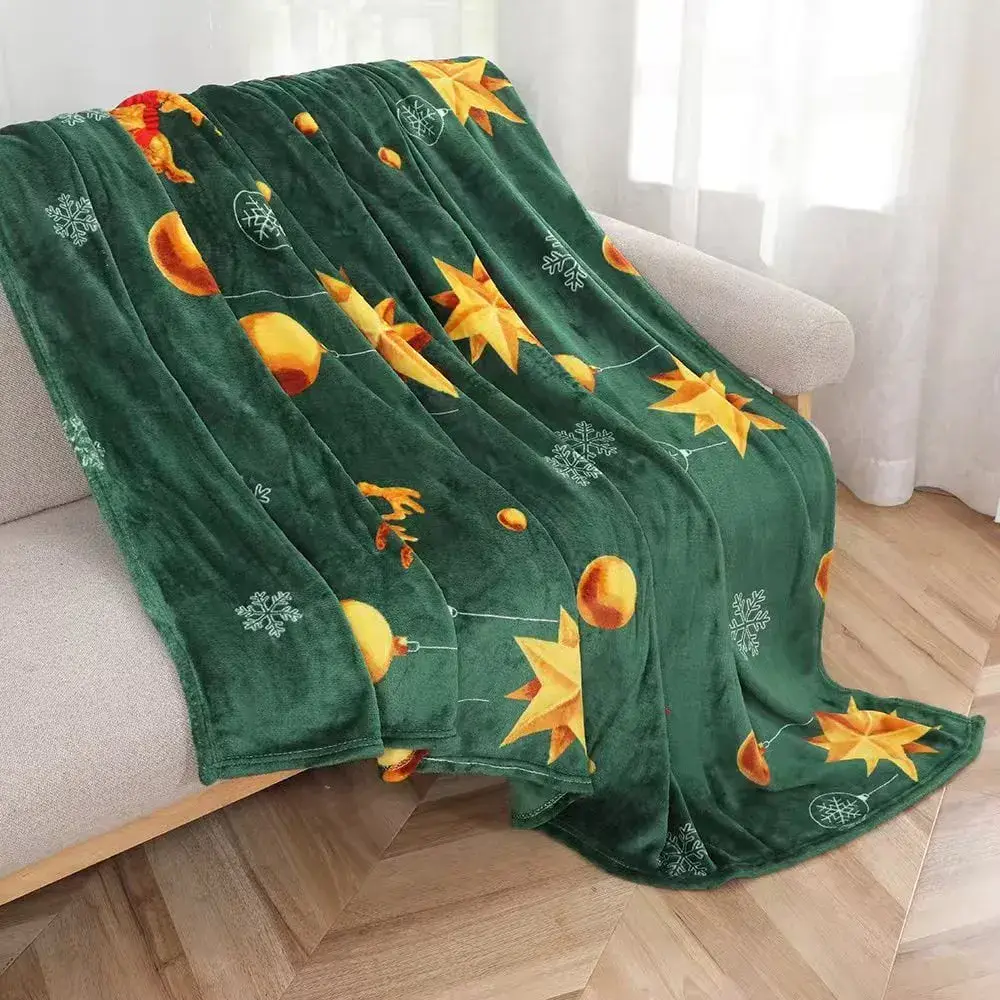 Koce świąteczne 160x200cm zielone z motywem