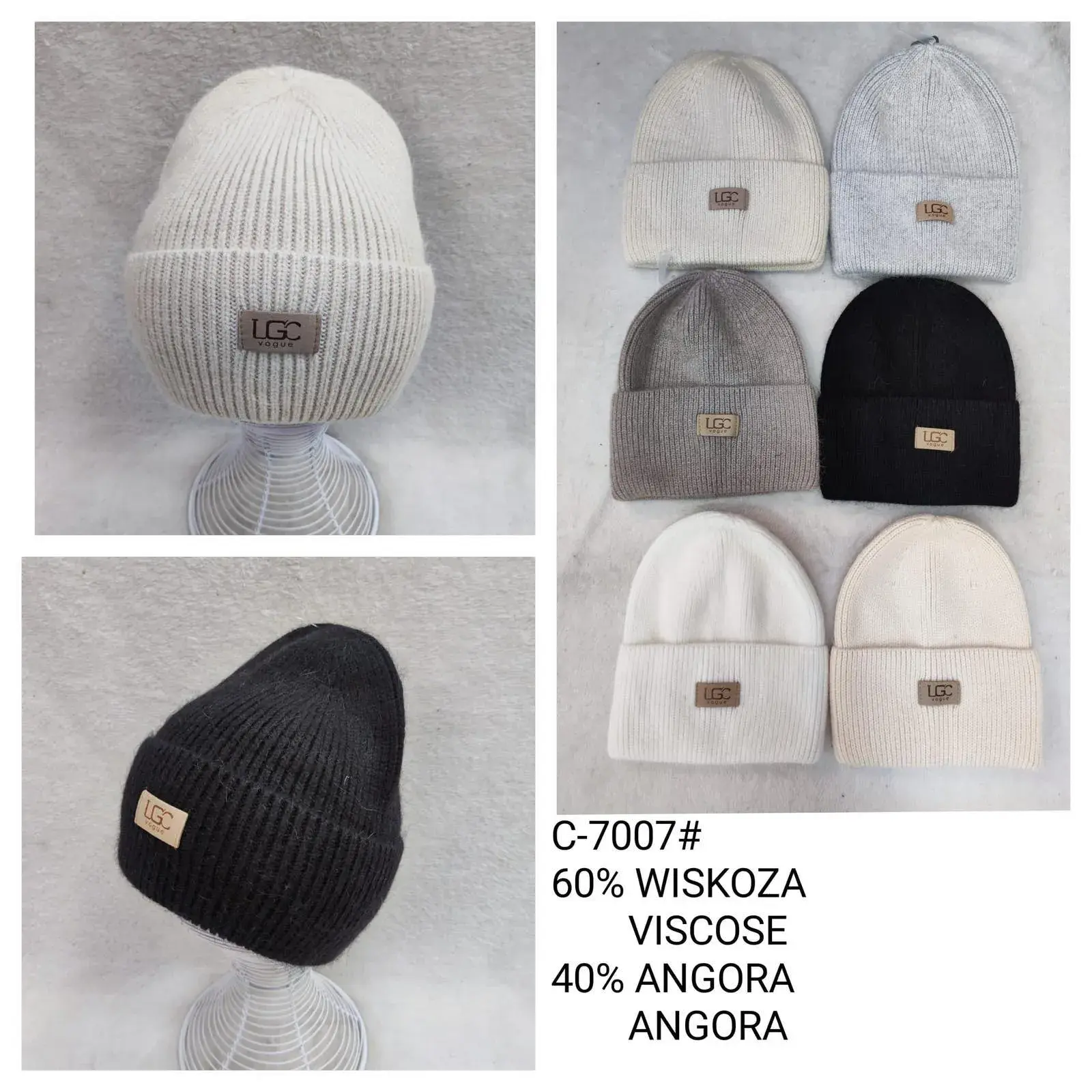 Czapki damskie beanie 60% wiskoza 40% angora