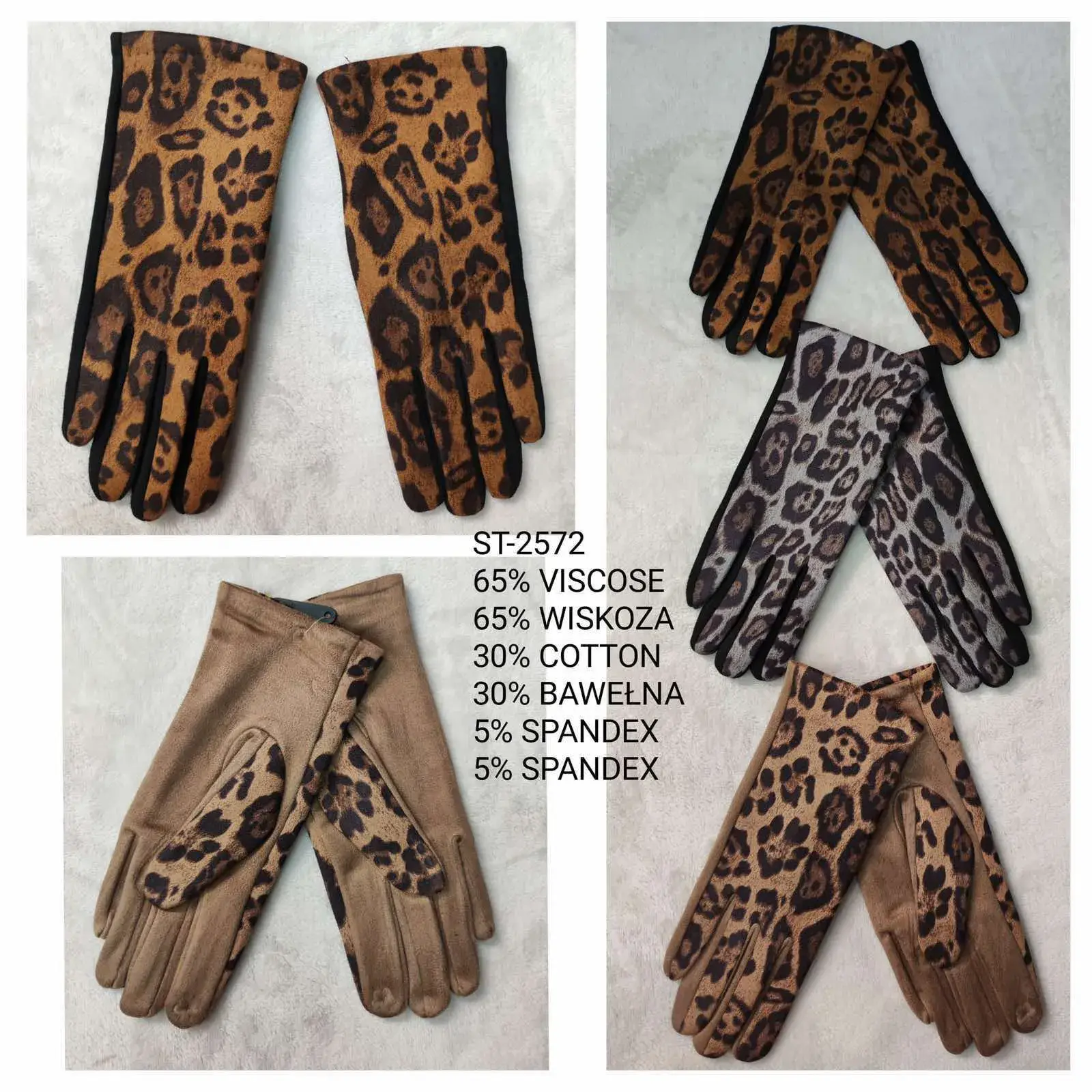 Rękawiczki damskie z imitacji zamszu leopart wzór ST-2572