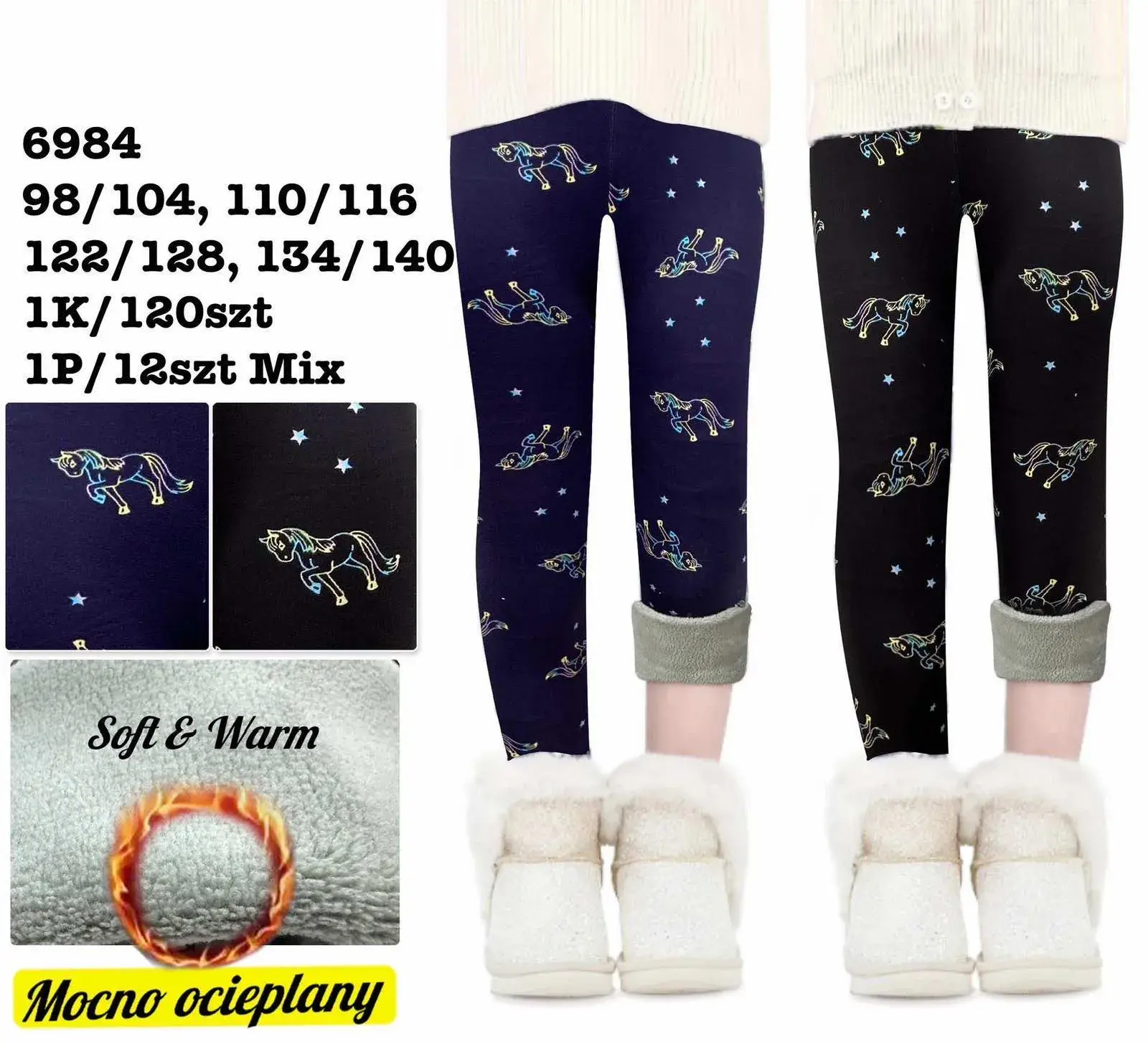 Legginsy dla Dzieci Ocieplane Granatowe z Kucykiem 98/104-128/130szt