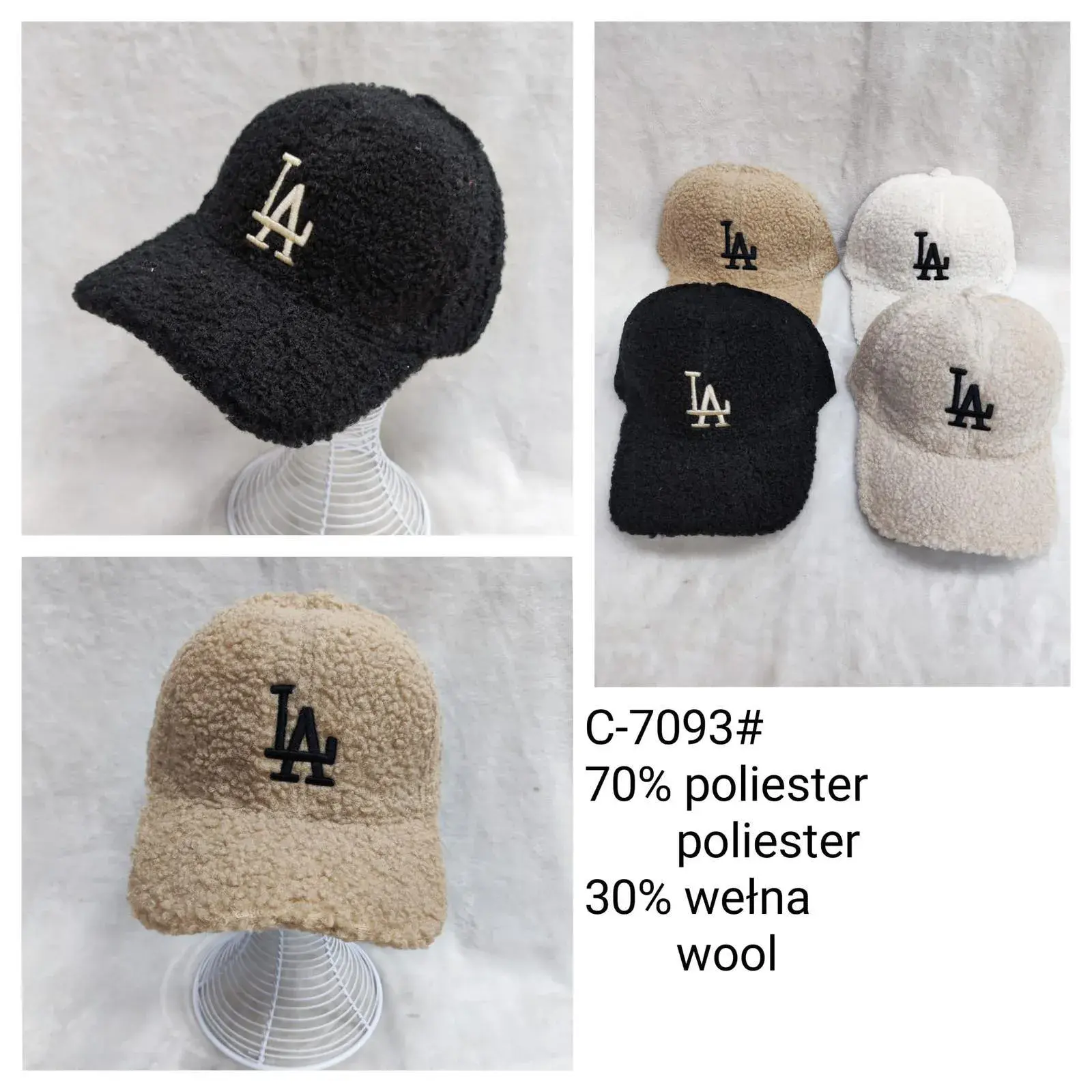 Czapki damskie beanie z logo LA, C-7093#