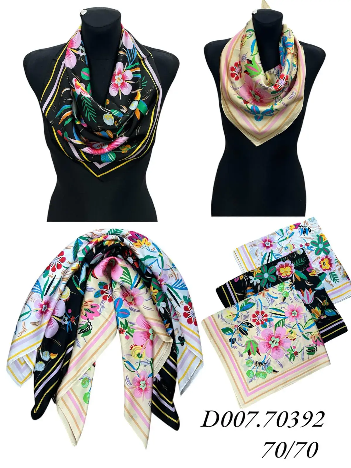 Chusta Damska Kwiatowa 70x70 cm D007.70392