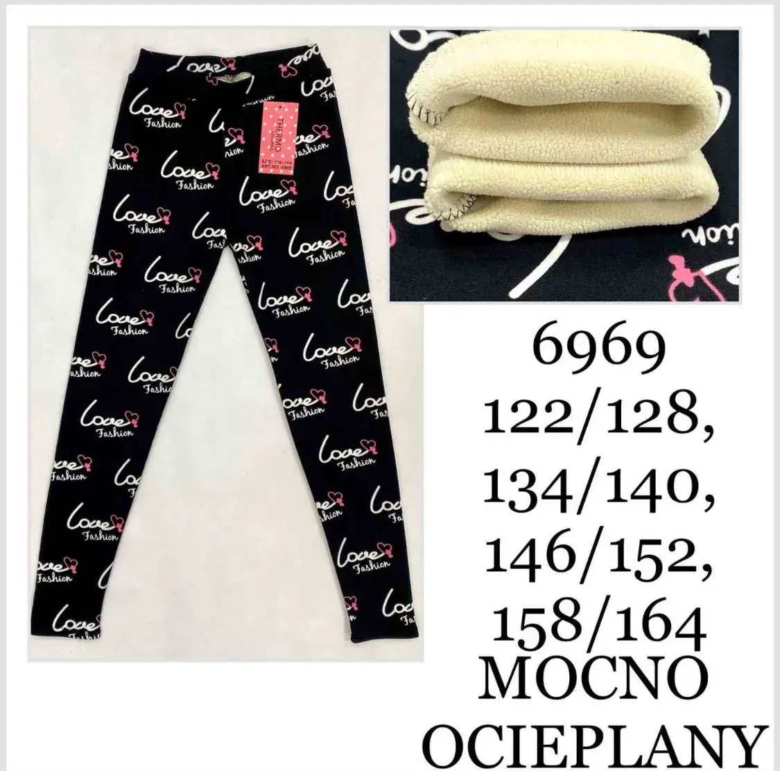 Legginsy dla Dzieci Ocieplane Czarne z Sercami