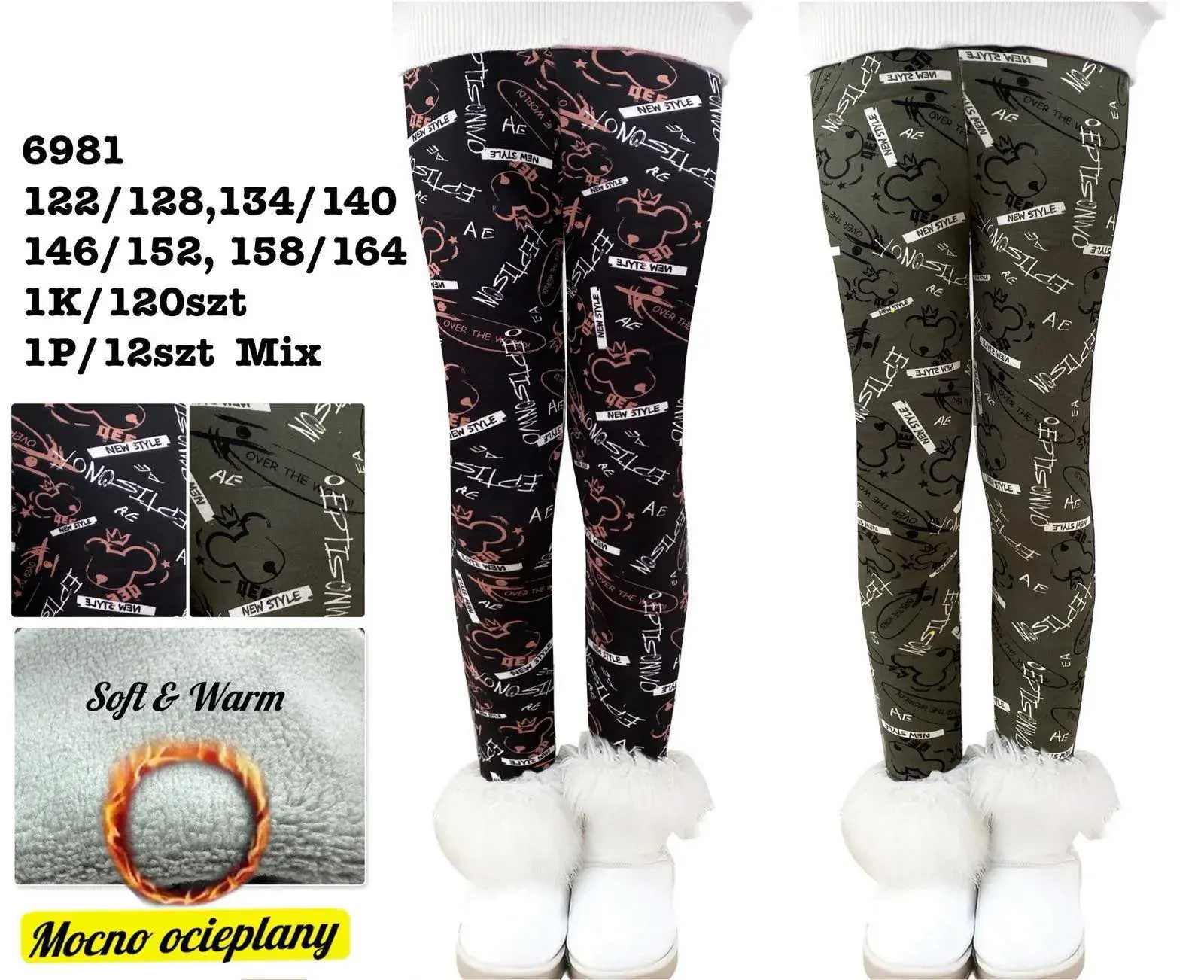 Legginsy dla Dzieci Ocieplane Mix Rozm. 128/134-164 1P/12szt