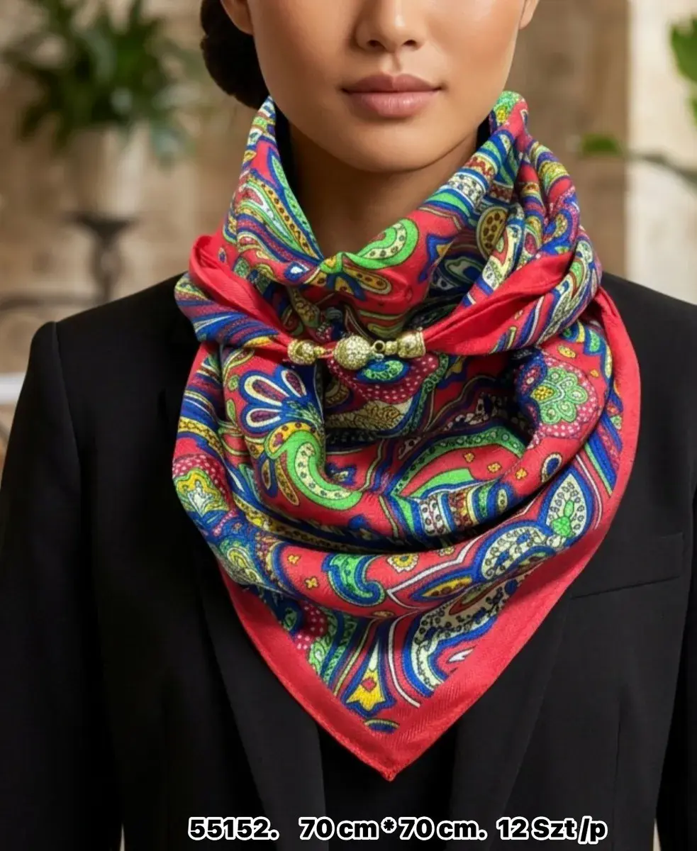 Chusta Kwiatowa Paisley 70x70cm Czerwono-Zielona
