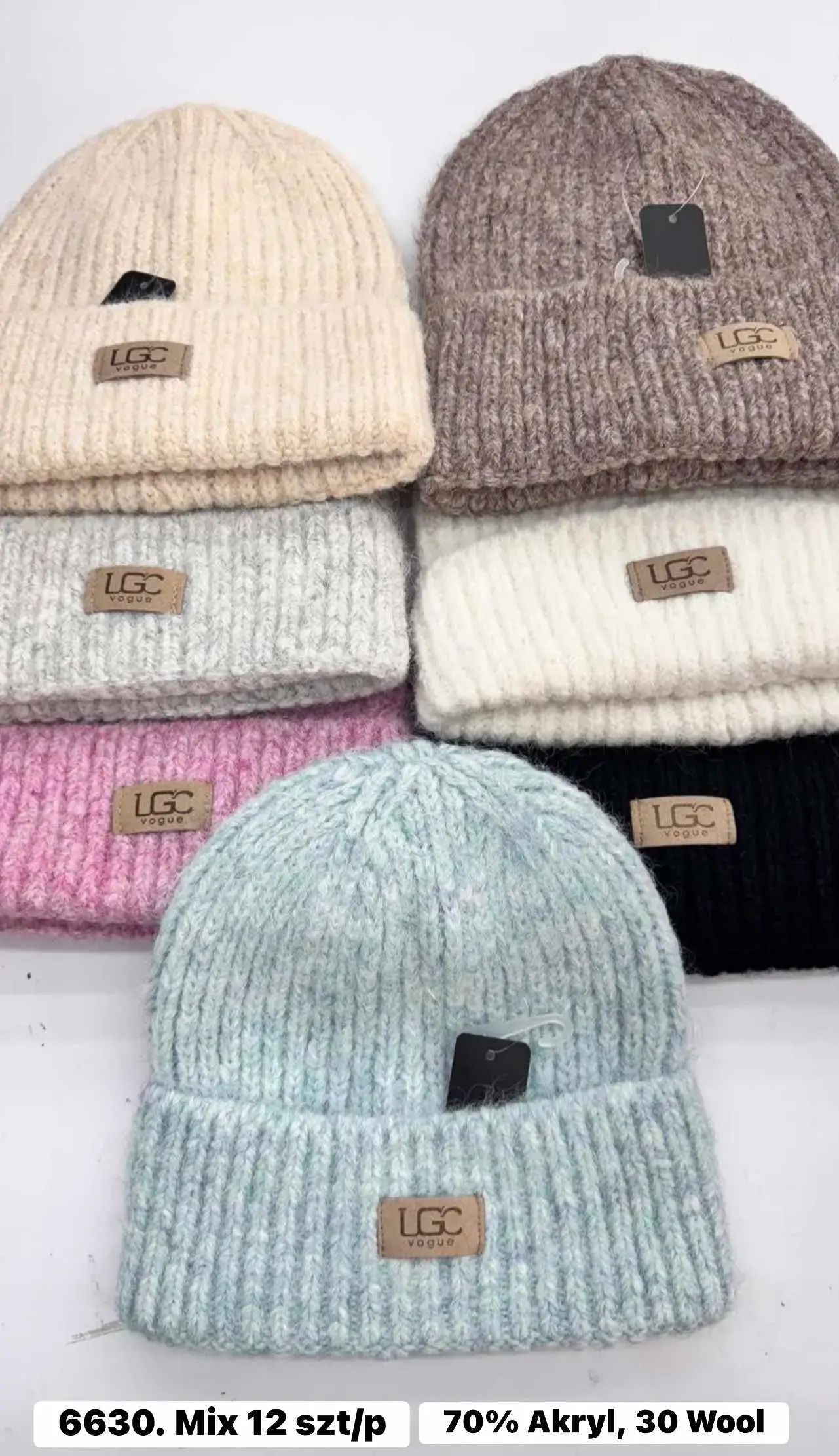 Czapki damskie beanie mix kolorów 70% akryl 30% wełna