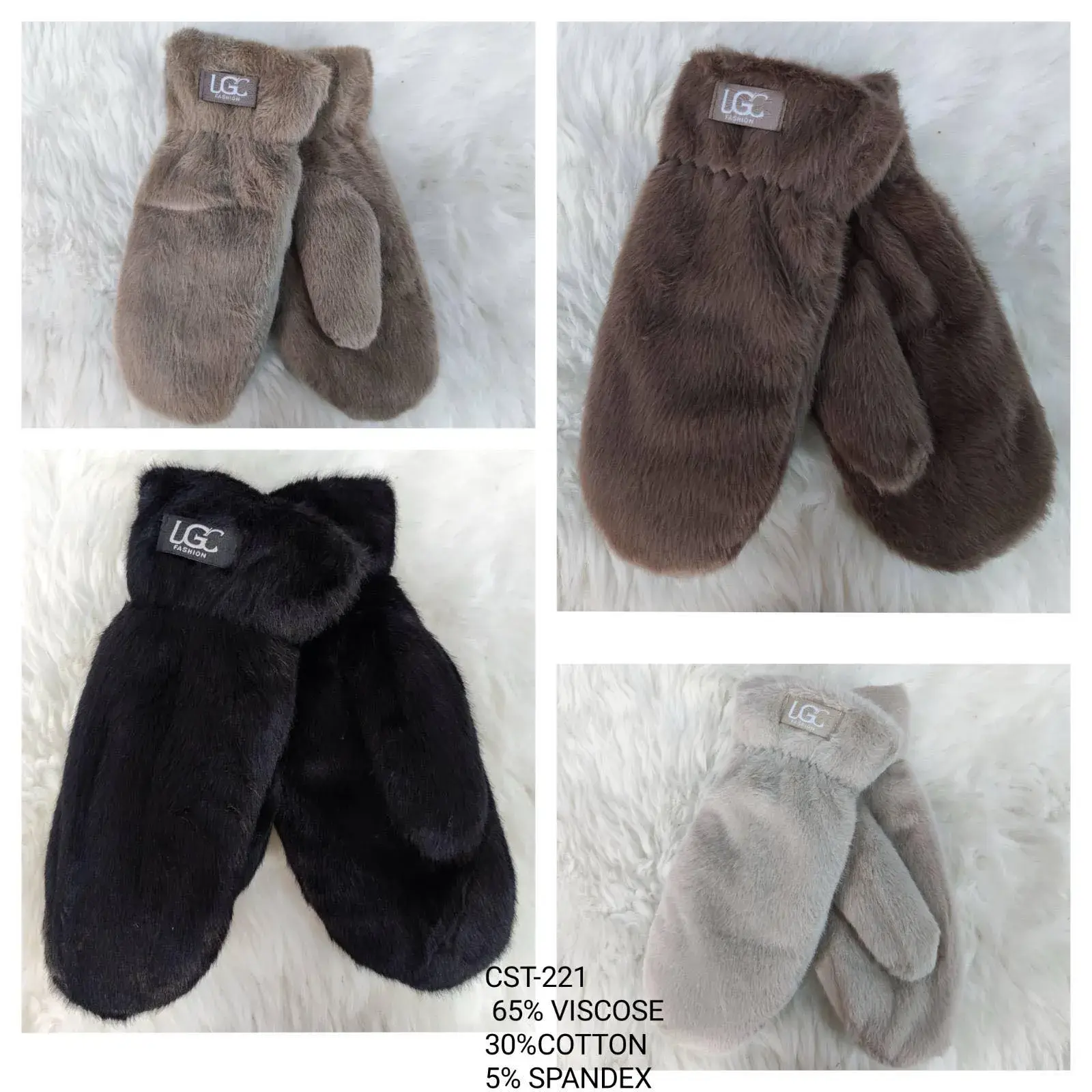 Rękawiczki damskie futrzane LG 65% wiskoza 30% cotton 5% spandex