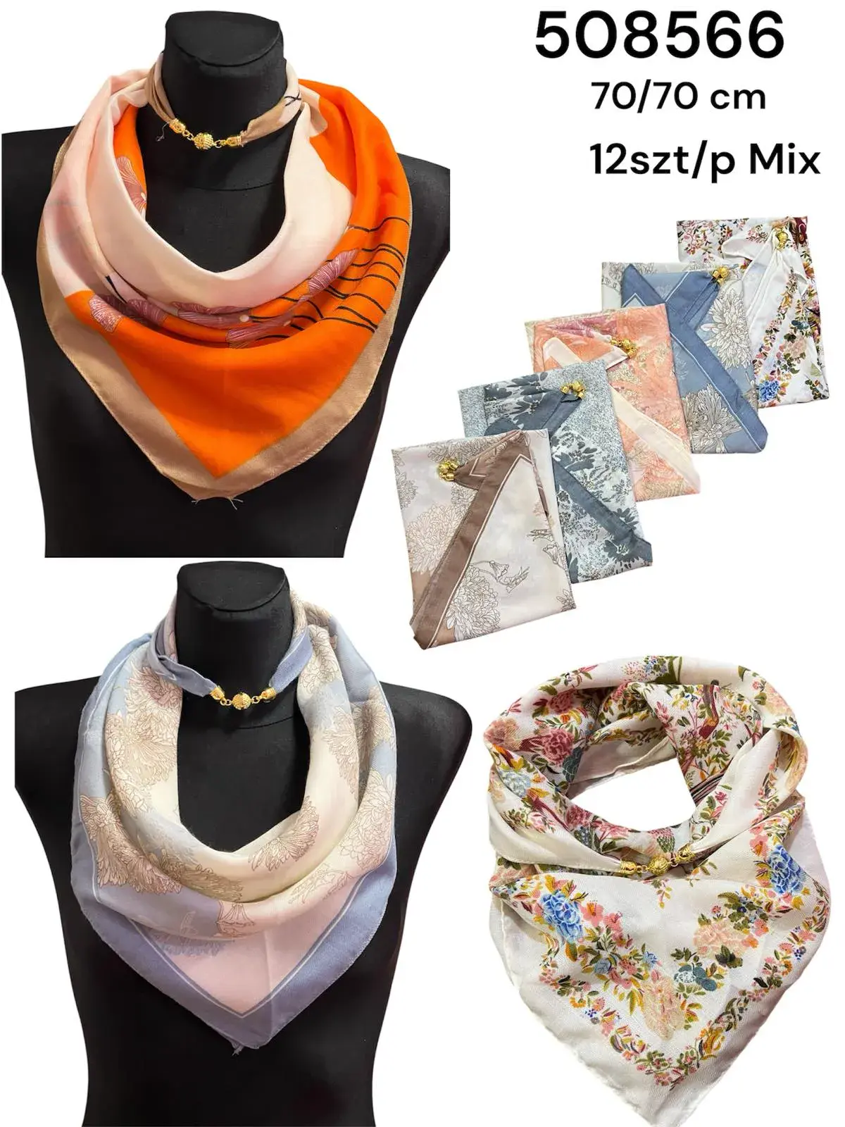 Chusta Damska 70/70 cm Mix 12 szt/paczka