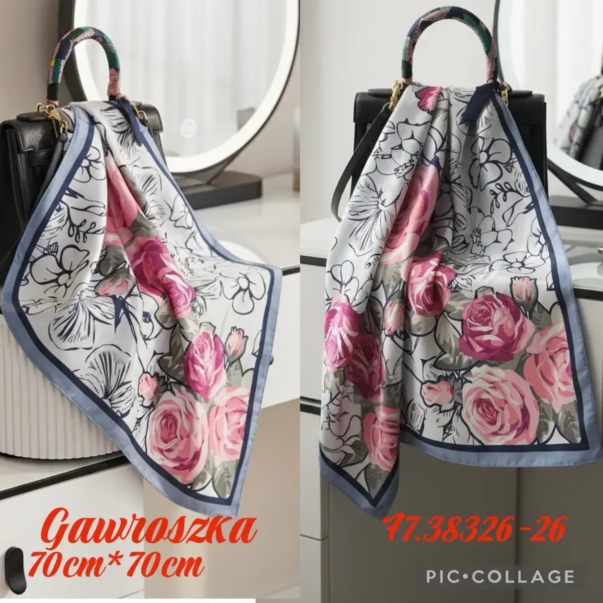 Chusta Gawroszka Kwiatowa 70x70cm Różowo-Biała