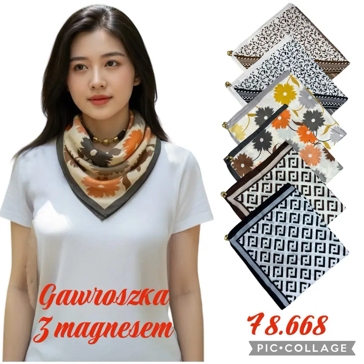 Chusta damska Gawroszka z motywami kwiatowymi i geometrycznymi