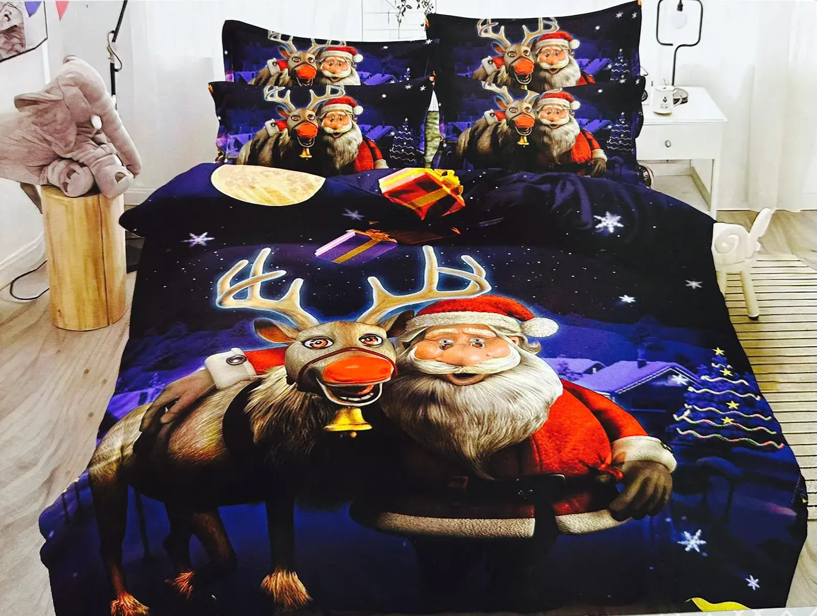 Komplet Pościel 5D MILANO Satyna Bawełna 4CZ 200/220 Bożonarodzeniowy