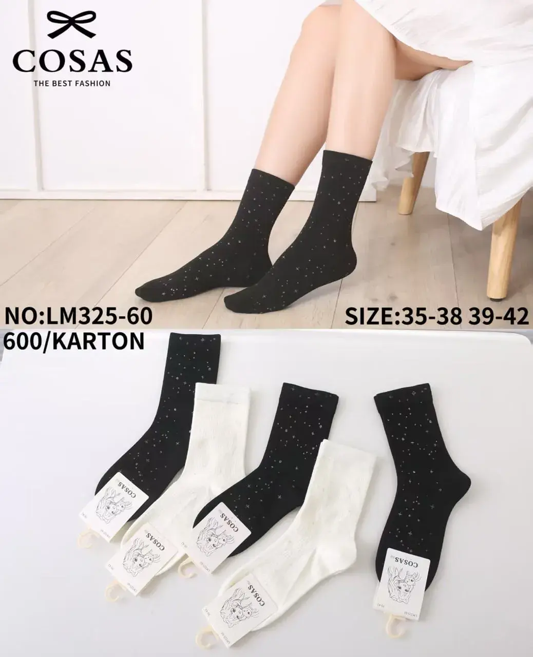 Skarpety damskie COSA z cekinami NO:LZ235-60 roz. 35-38/39-42