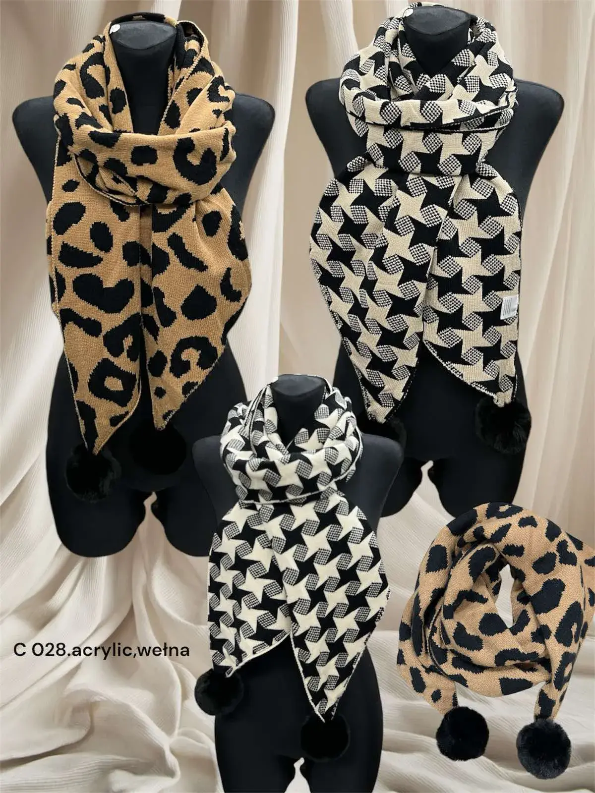 Szaliki damskie wzór leopard i zygzak