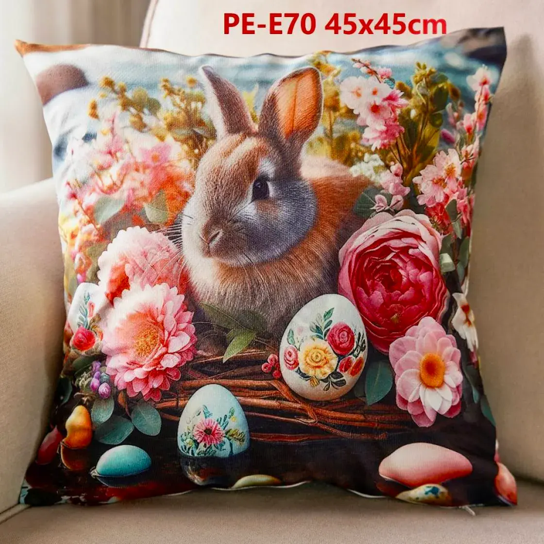 Poszewka dekoracyjna 45x45 cm PE-E70 z motywem królika wielkanocnego