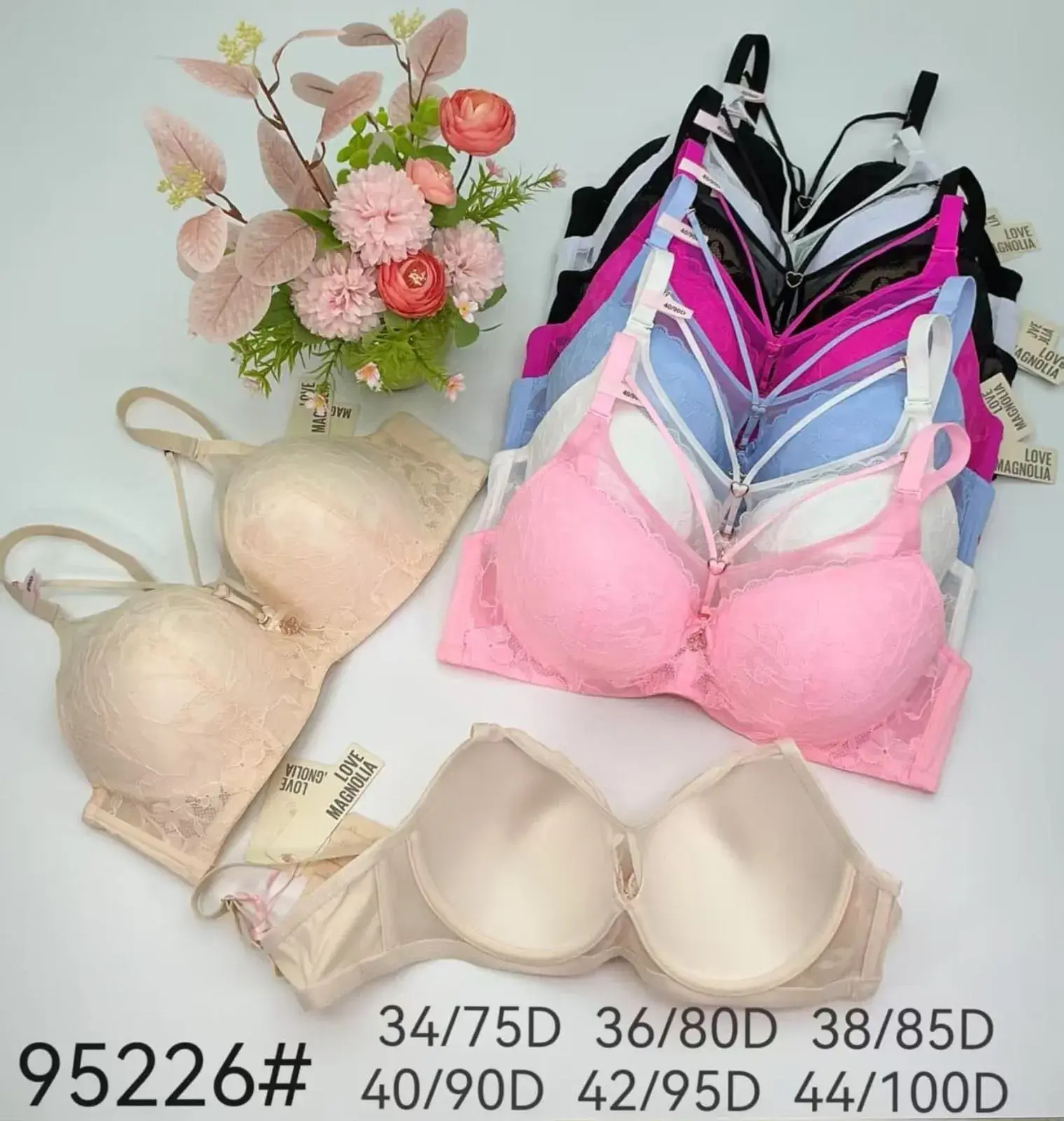 Biustonosze damskie push-up koronkowe wielokolorowe 34/75D-44/100D