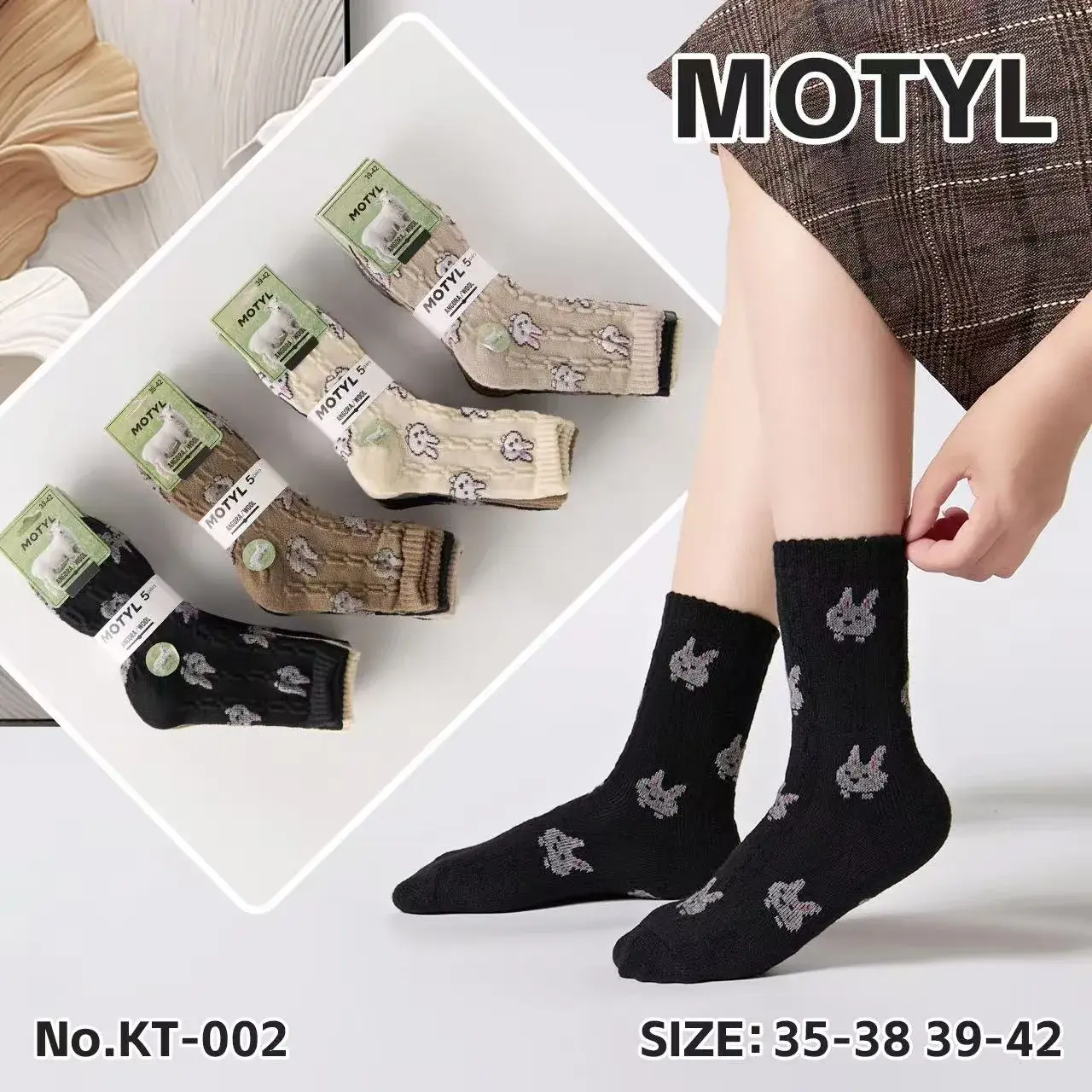 Skarpety damskie Motytylyl z królikami KT-002 roz. 35-38,