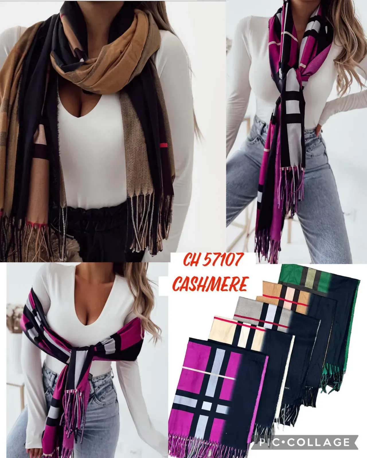 Szale damskie wzór kratka CASHMERE CH57107
