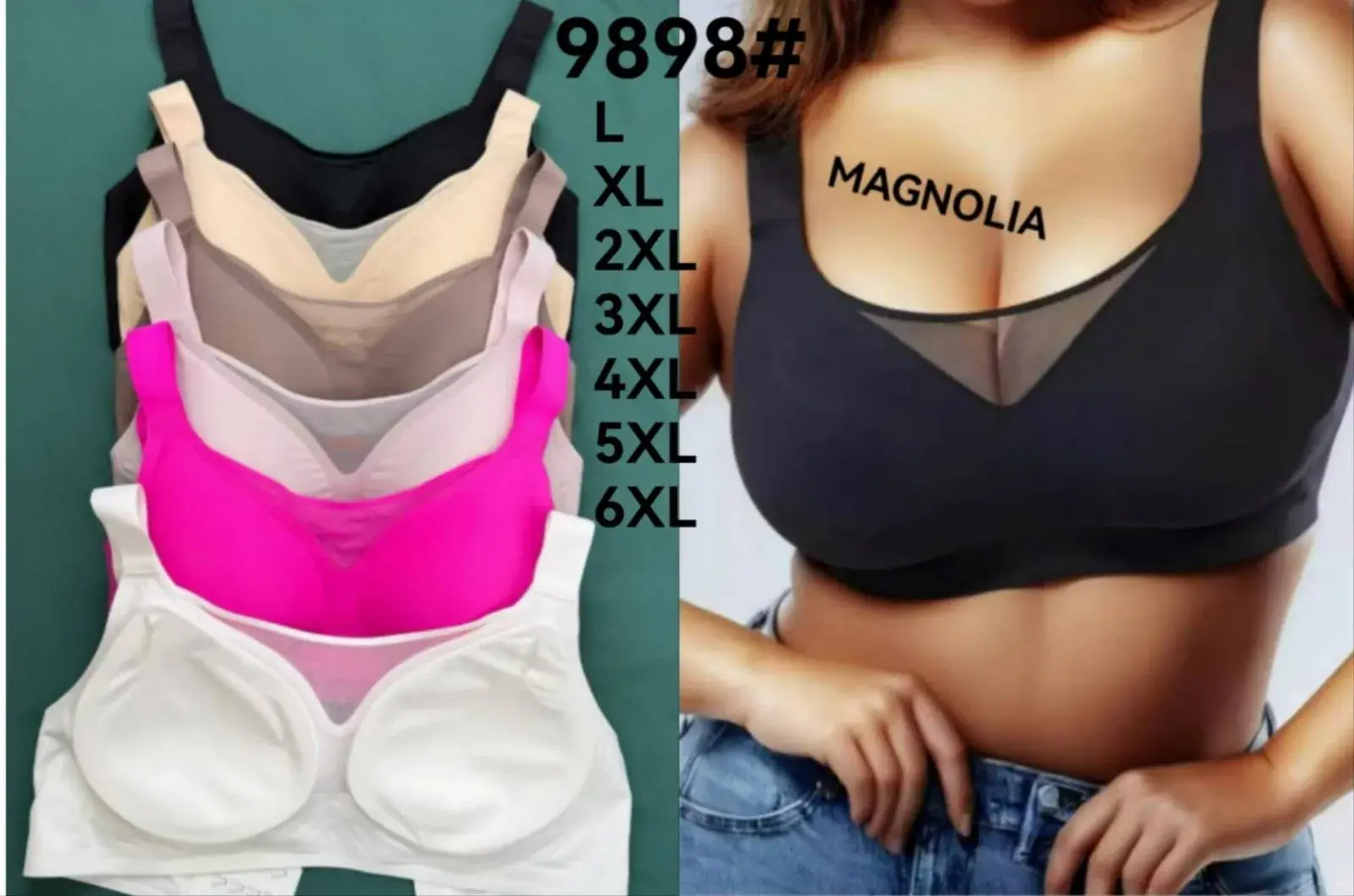 Biustonosze damskie bezszwowe Magnolii L-6XL, 24 szt