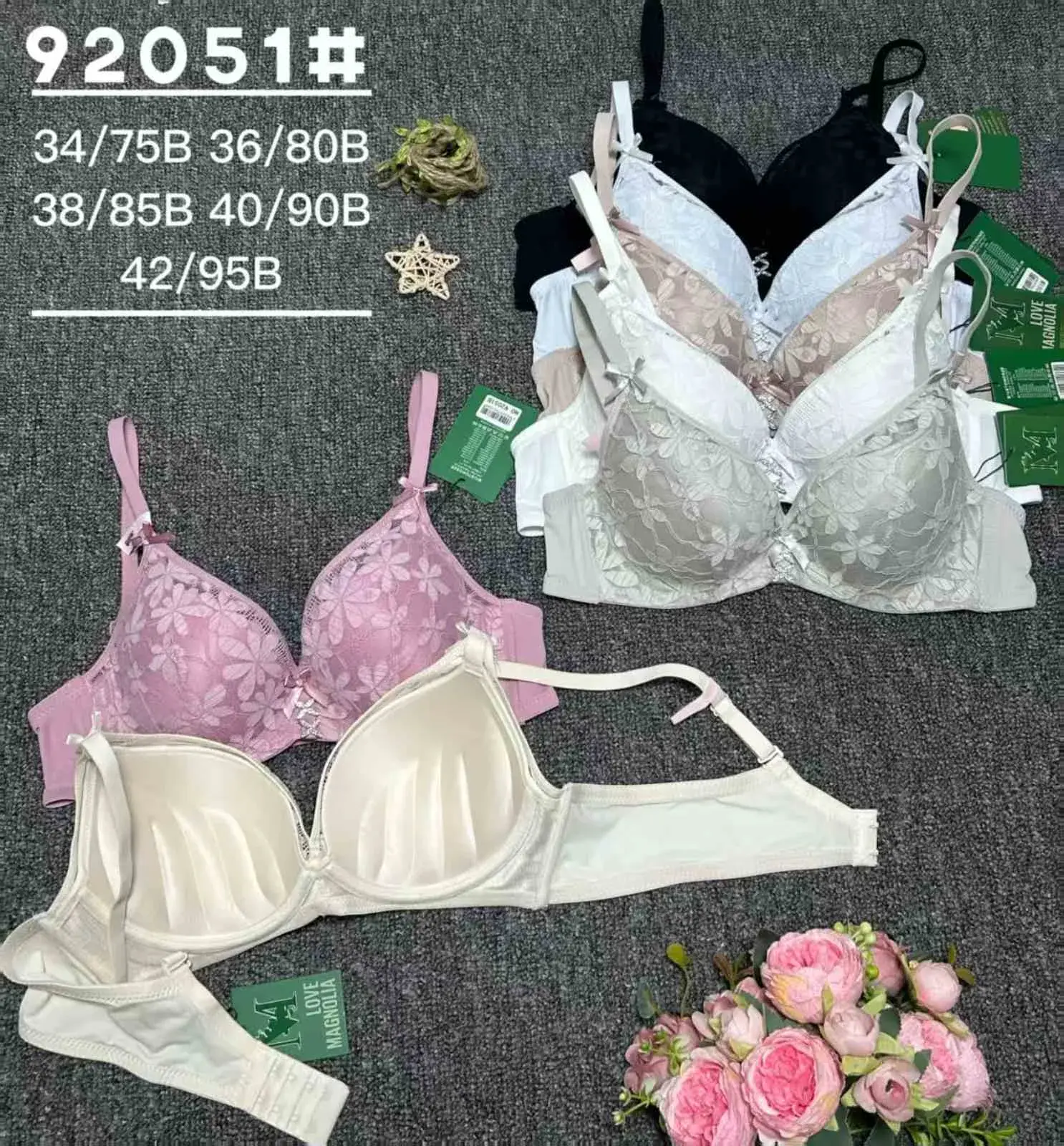 Biustonosze damskie koronkowe 34B/75B do 42/95B, 6 szt
