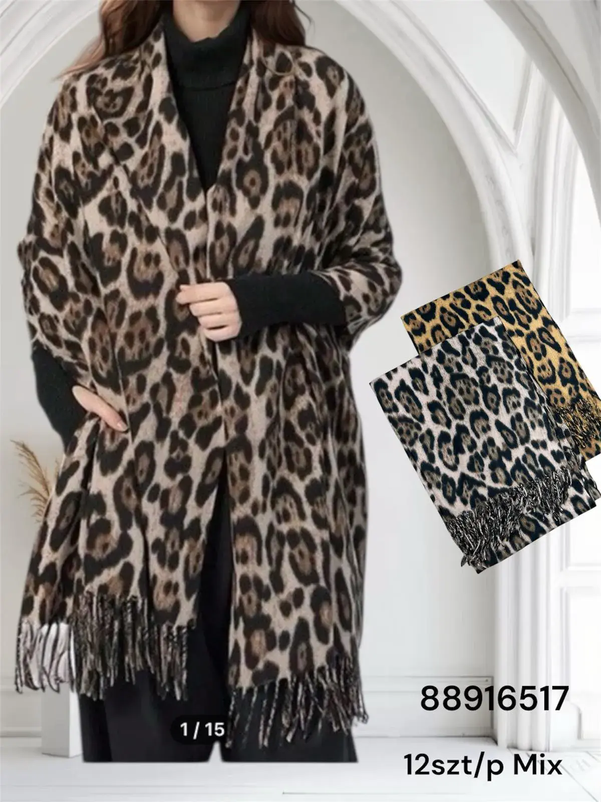 Szaliki damskie wzór leopard 12 szt/pak Mix