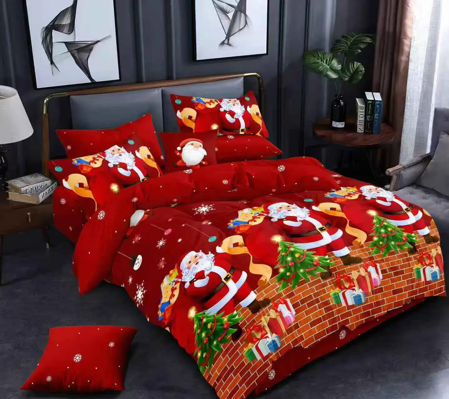 Komplet Pościeli 3cz Santa Claus 200/220 Czerwony