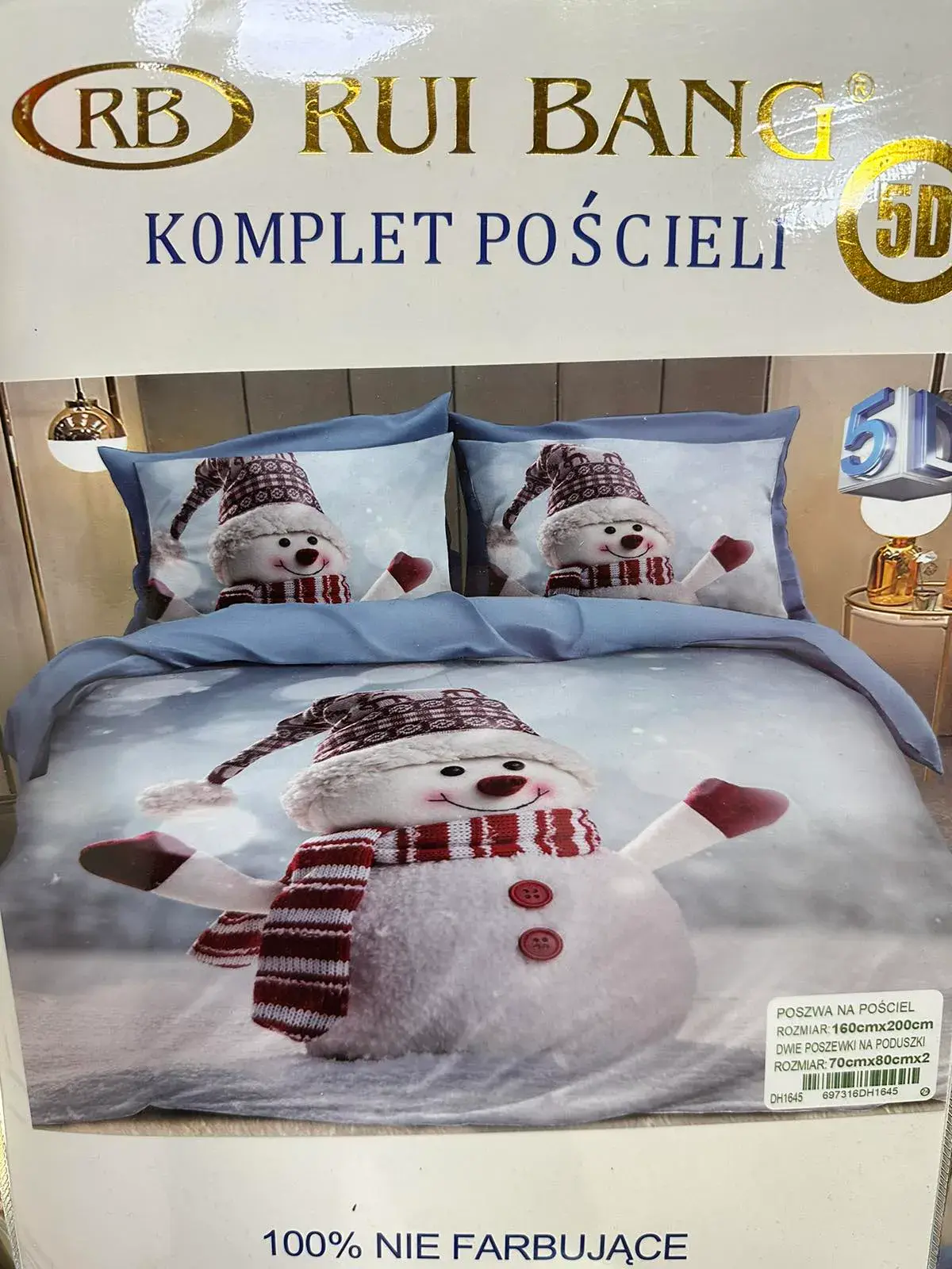 Komplet Pościeli 3cz 160/200 Śnieg z Bałwankiem RB Rui Bang