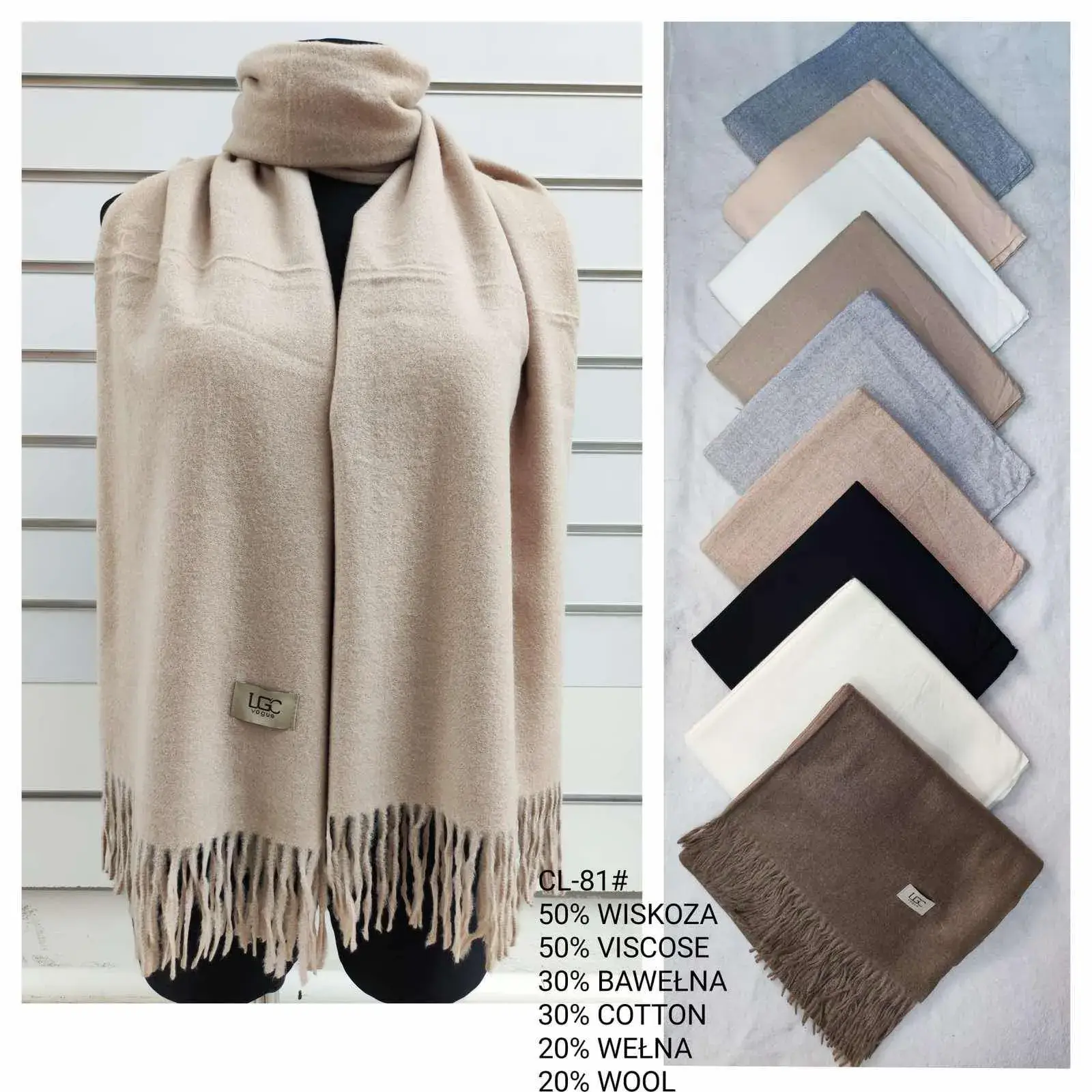Szaliki damskie CL-81 50% wiskoza 30% bawełna 20% wełna