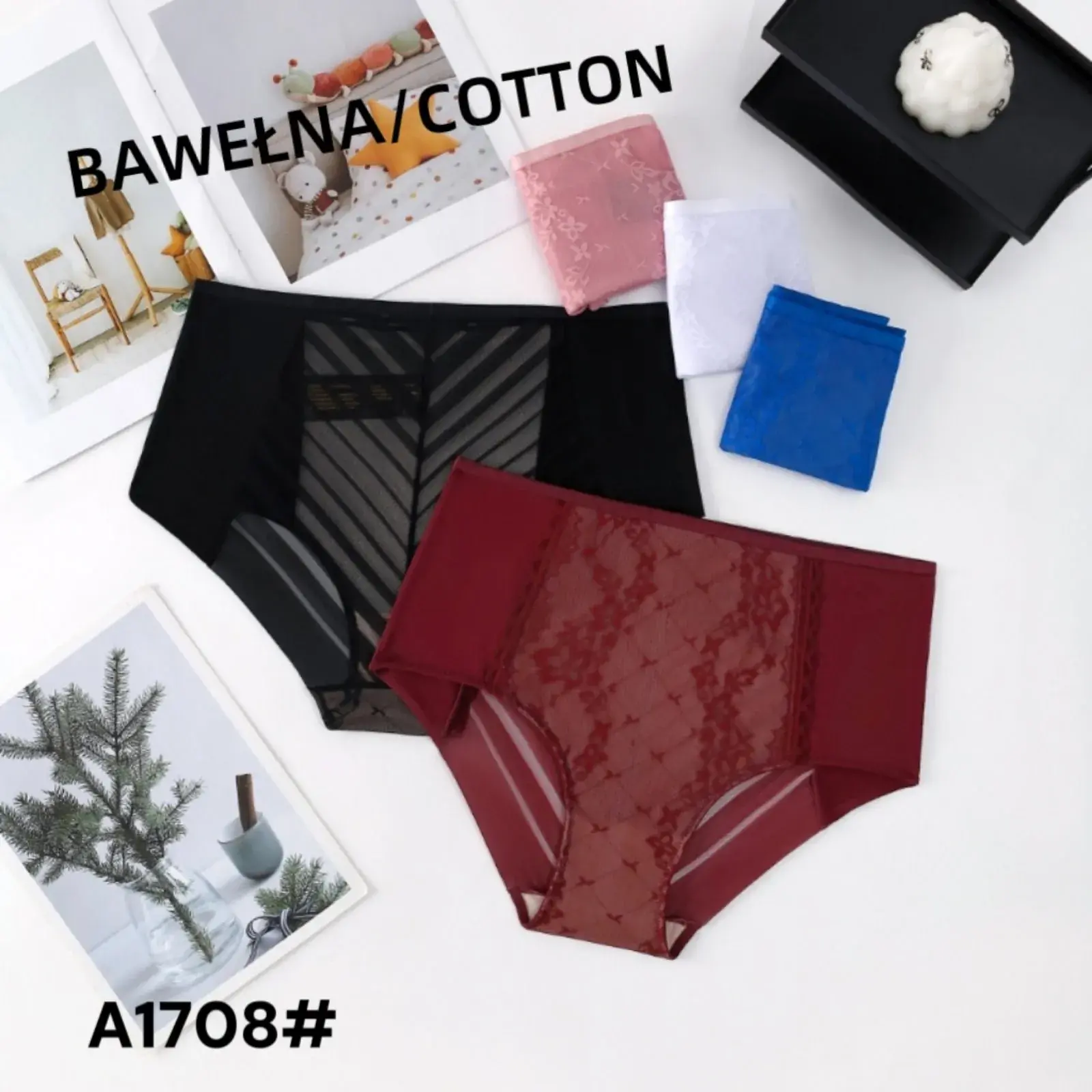Majtki damskie bawełniane A1708# mesh koronka