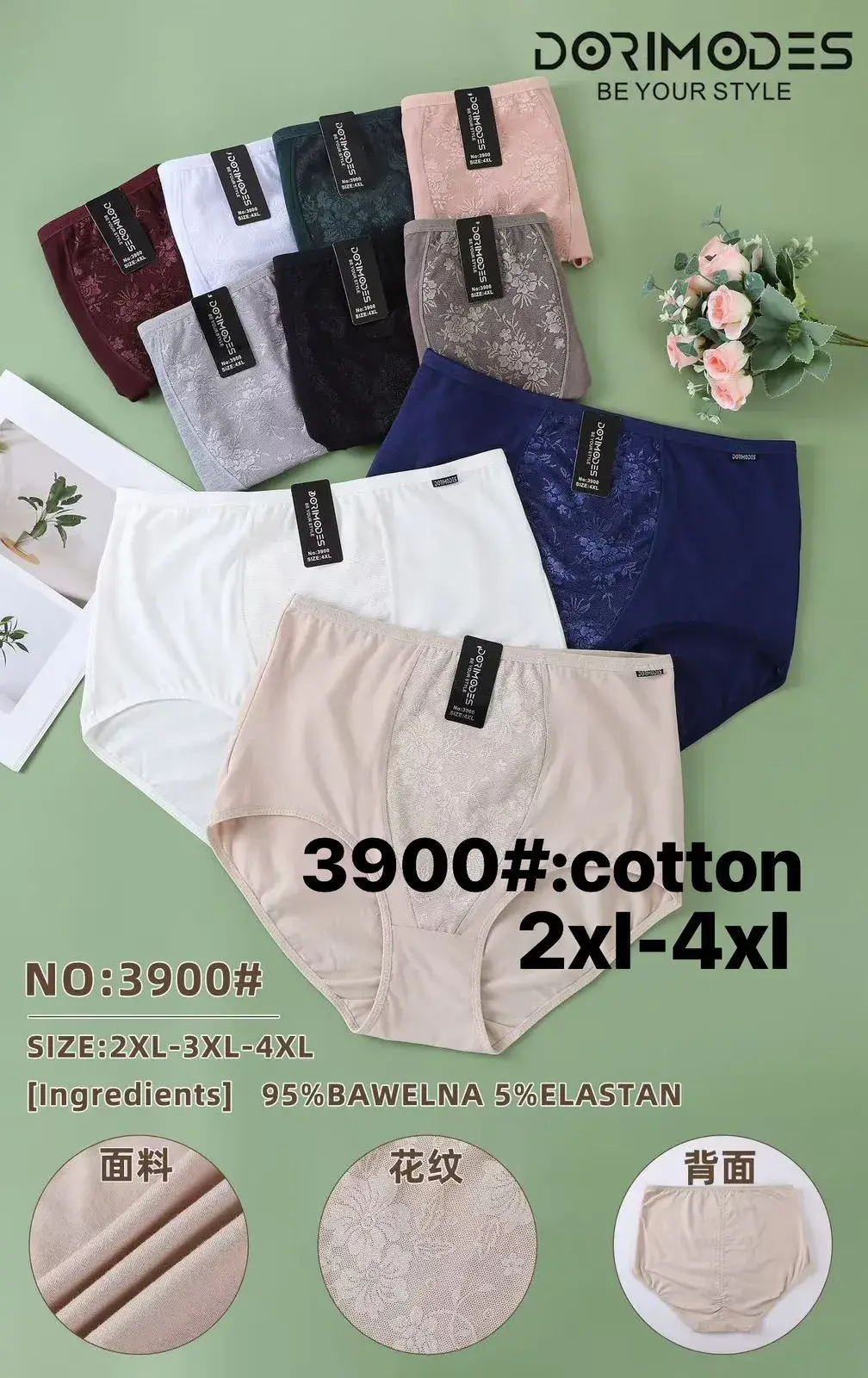 Majtki damskie bawełniane 2XL-4XL 95% bawełna 5% elastan