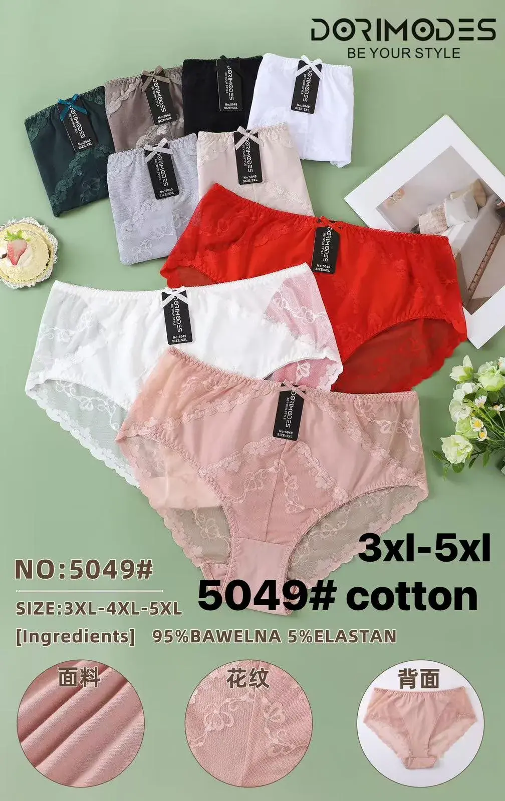 Majtki damskie 3XL-5XL bawełna 95% + elastan 5%