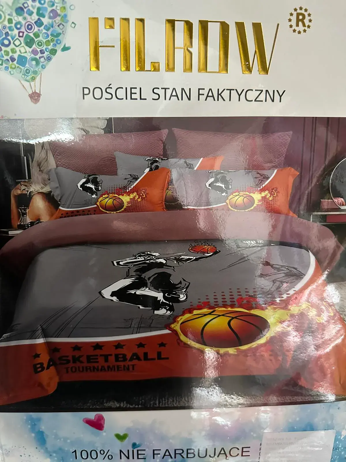 Pościel 160/200 Basketball Tournament szara/pomarańczowa