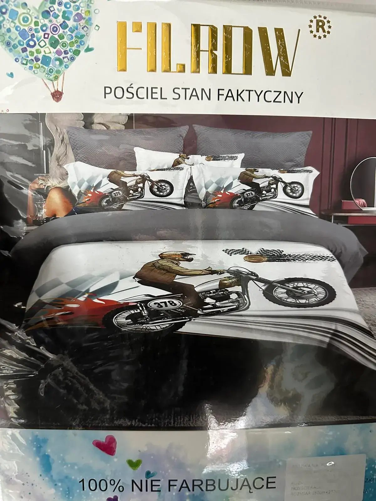 Pościel 160/200 Filrdown fakturowana motywy motocyklowe