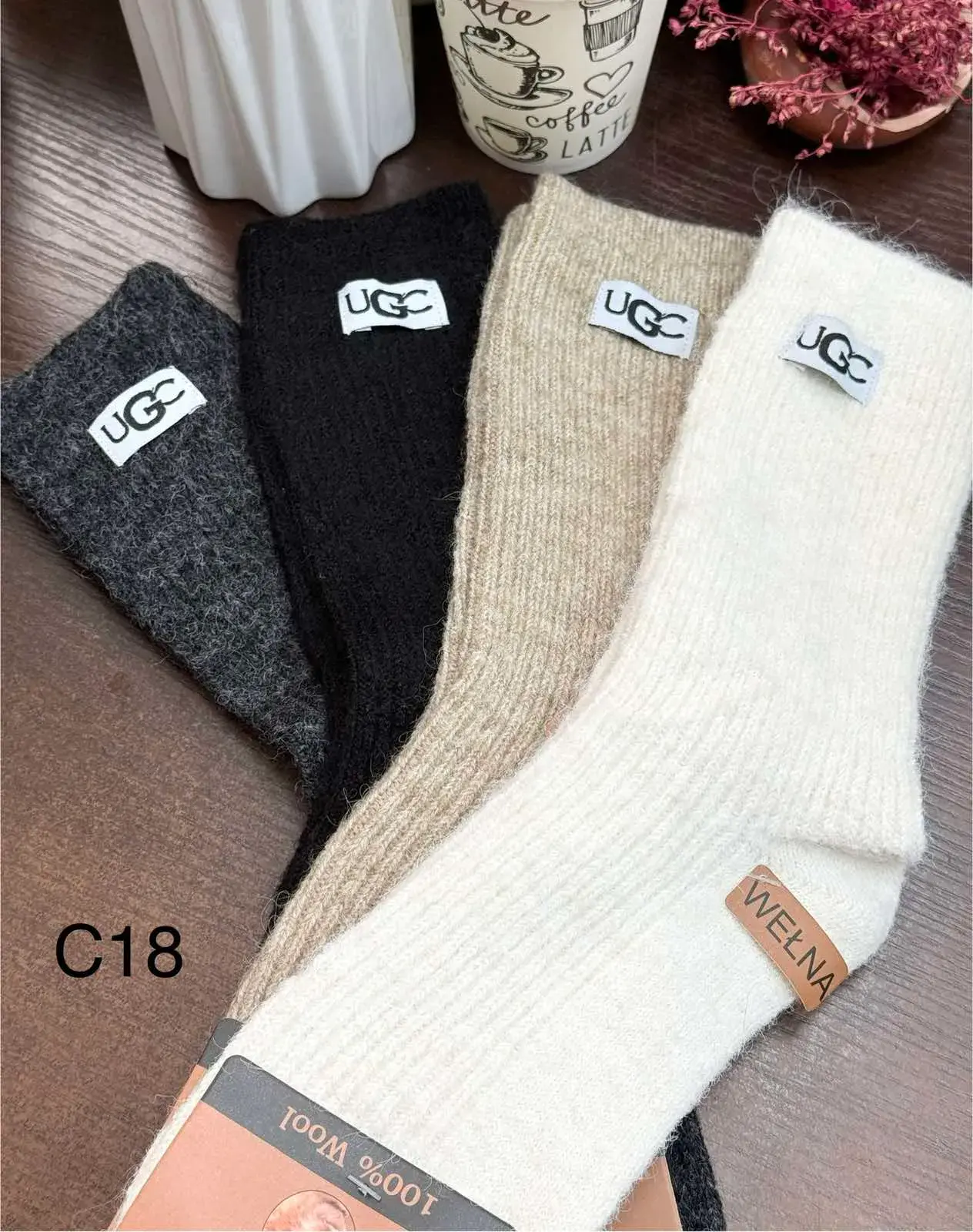 Skarpetki Damskie Włóknina UGG C18 Grafit Czarny Beż Biały