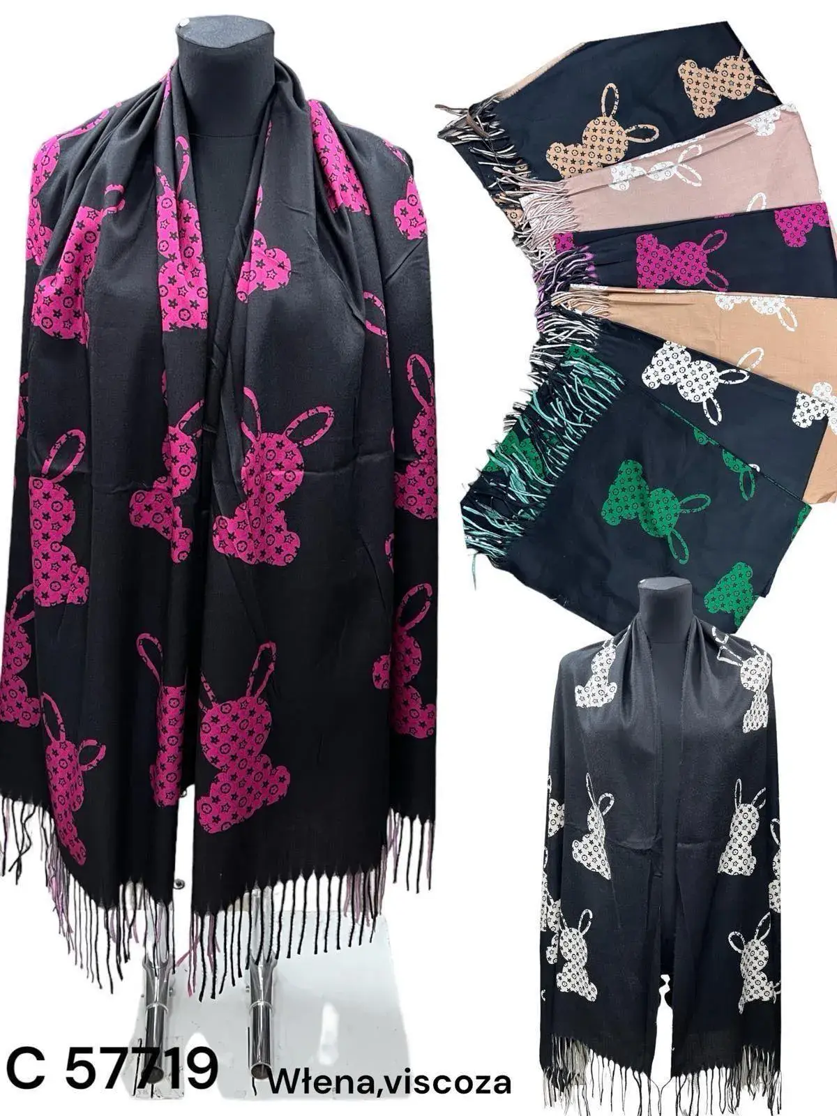 Szaliki damskie z motywem królika viscose C 5719