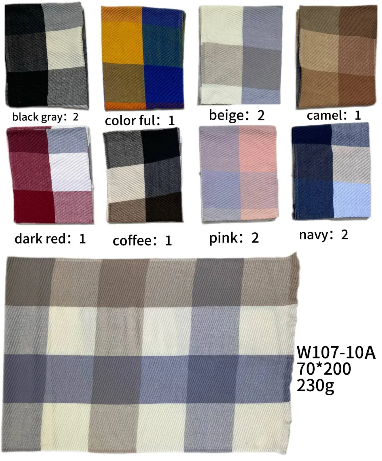 Szaliki damskie w kratę wzorzyste W107-10A 230g