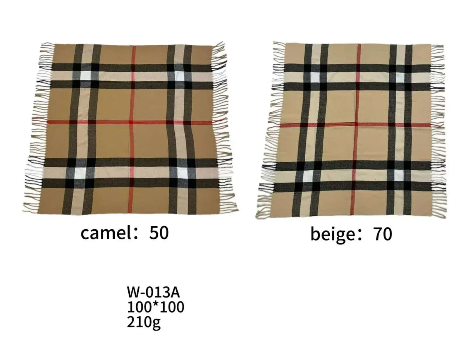 Szaliki damskie w kratę camel i beige 100x100 cm