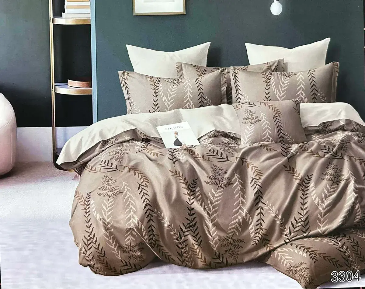 Komplet pościeli 3D 100% satyna bawełniana 200x220 beżowy z wzorem